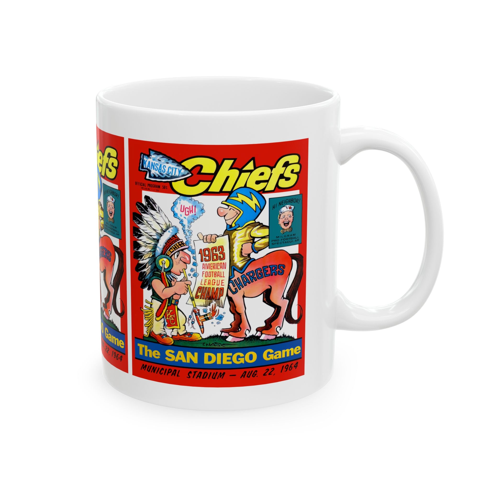 1964 Football Kansas City San Diego Chargers Ceramic Mug, Retro Sports Fan Coffee Cup, Vintage Football Team Memorabilia, Gift for Football