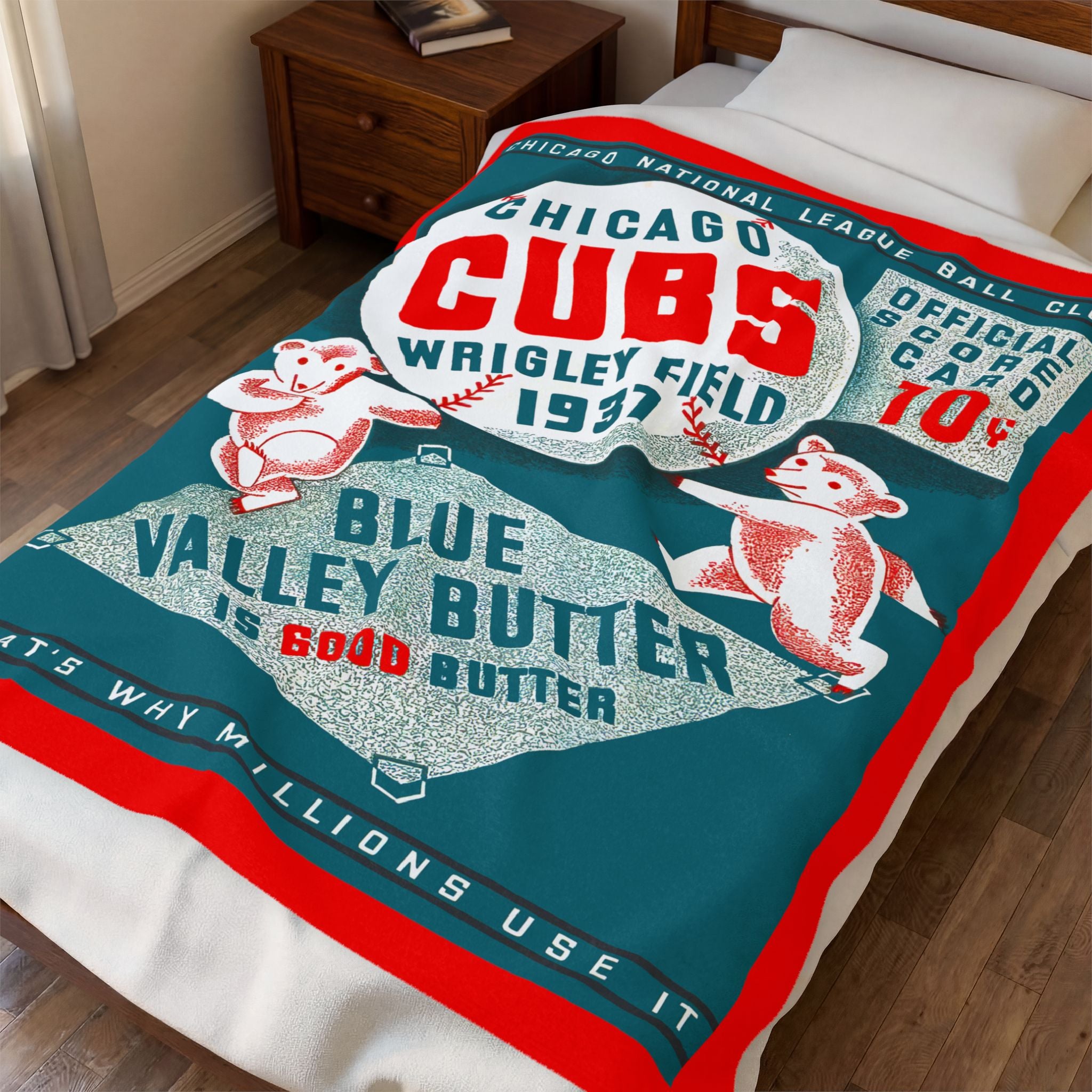 Velveteen Plush Blanket, 1937 Chicago Cubs Baseball Throw, Gift for Baseball Fans, Cozy Sports Blanket, Baseball Blanket, Cubs Fan Gift,