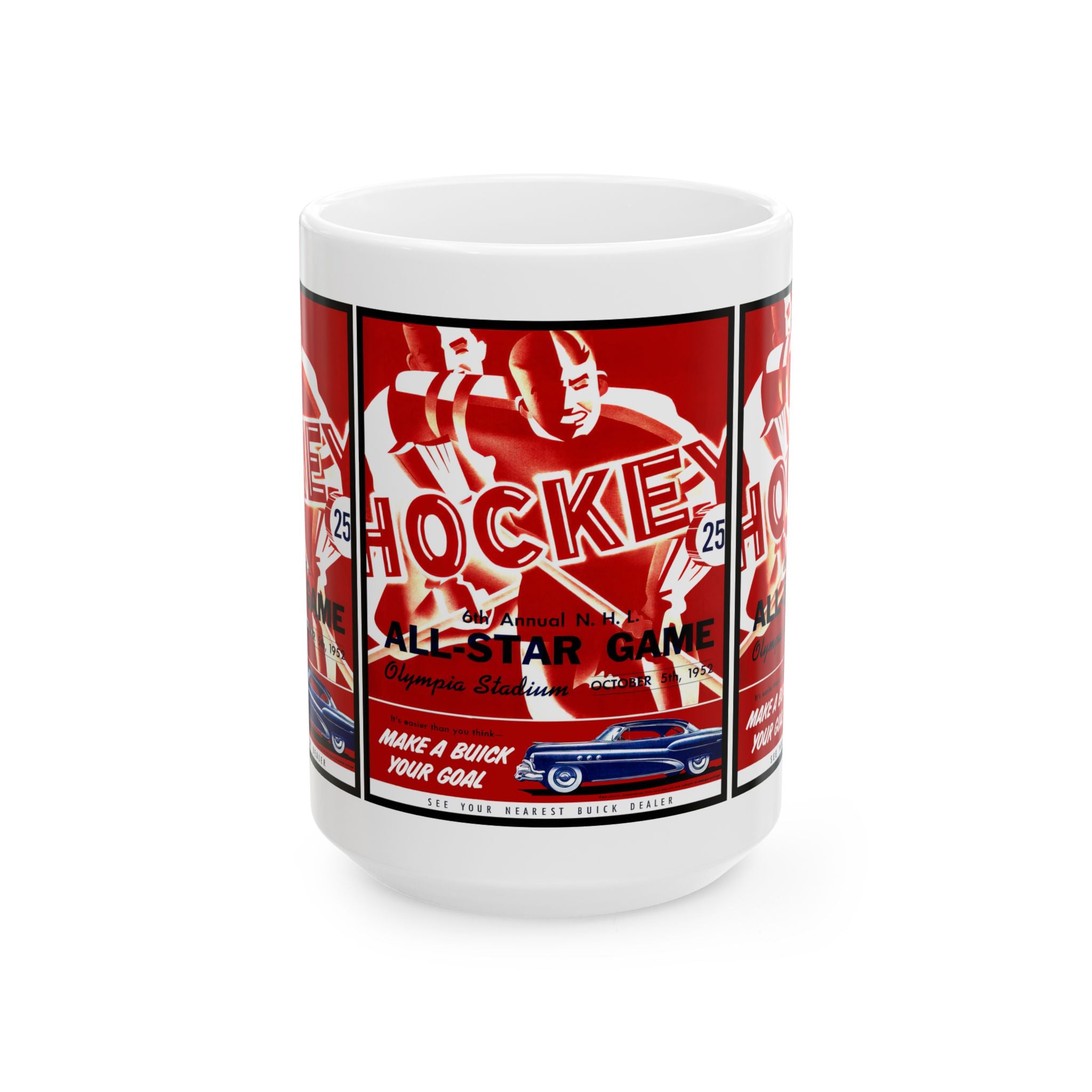 Vintage 1952 Hockey All-Star Game Program Ceramic Mug - Sports Fan Gift, Hockey Memorabilia, Gift for Dad, Unique Sports Collectible, Retro
