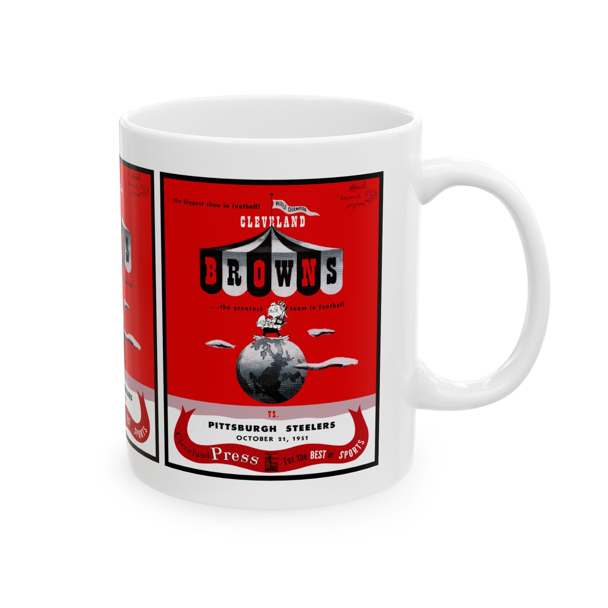 Vintage 1951 Football Browns-Steelers Program Ceramic Mug, Retro Sports Fan Gift, Football Memorabilia Cup, Football Collectible Merchandise