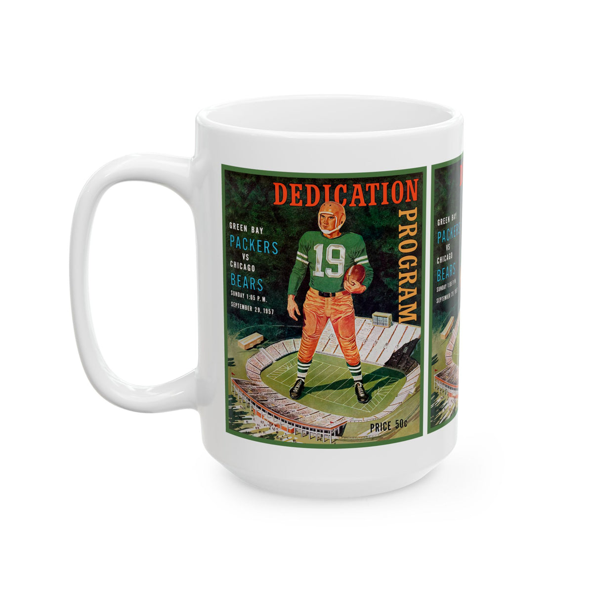 Vintage Football Ceramic Mug, 1958 Green Bay Packers Chicago Bears, Sports Fan