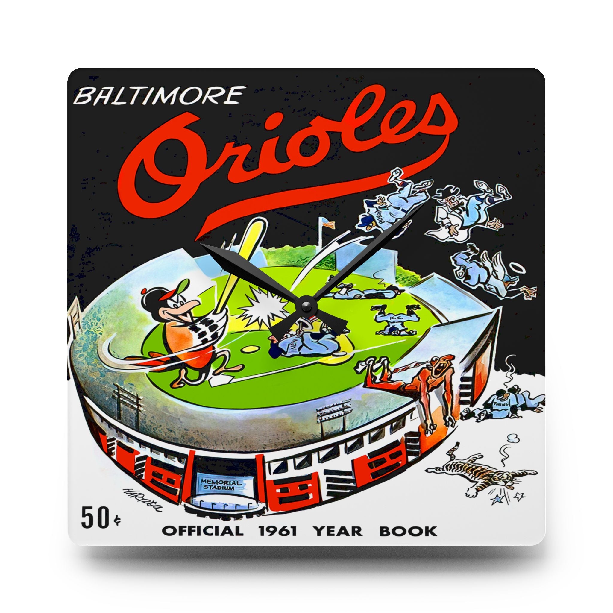 1961 Vintage Baltimore Orioles Yearbook Cover - Acrylic Wall Clock