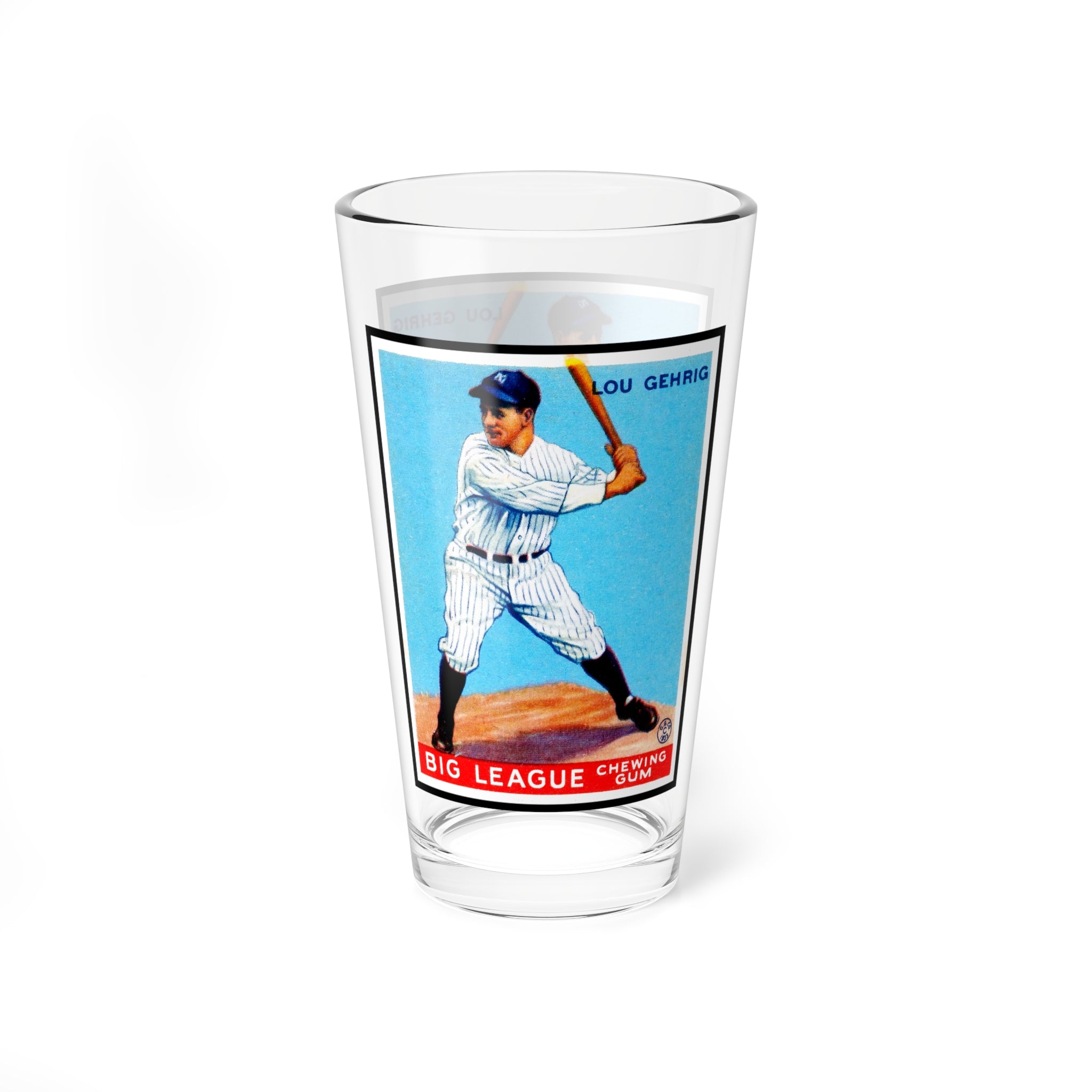 Mixing Glass, 16oz with 1933 Baseball Lou Gehrig Big League Chewing Gum Card Design. Vintage Sports Collectible, Gift for Baseball Fans,