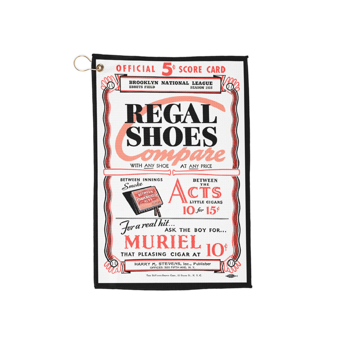 1938 Vintage Brooklyn Dodgers Baseball “Regal Shoes” Scorecard Golf Towel
