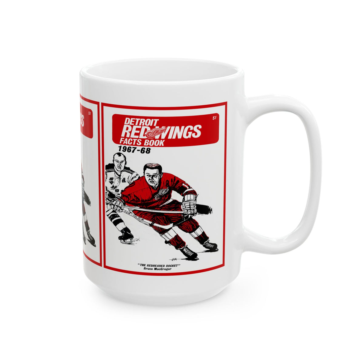 Vintage Detroit Red Wings Hockey Ceramic Mug, 1967-1968 Memorabilia, Coffee Cup Gift, Sports Fan Collectible, Hockey Team Logo Drinkware,