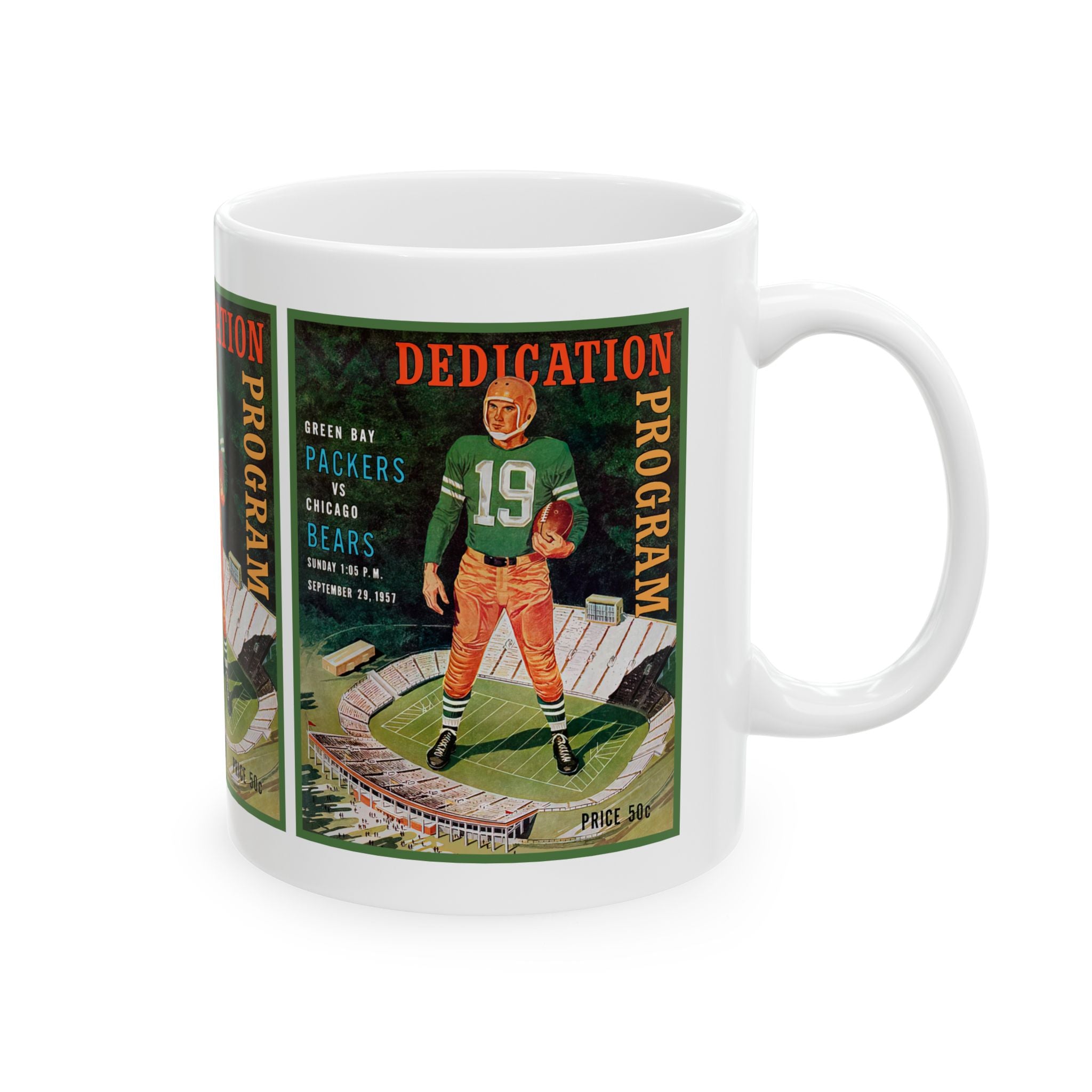 Vintage Football Ceramic Mug, 1958 Green Bay Packers Chicago Bears, Sports Fan