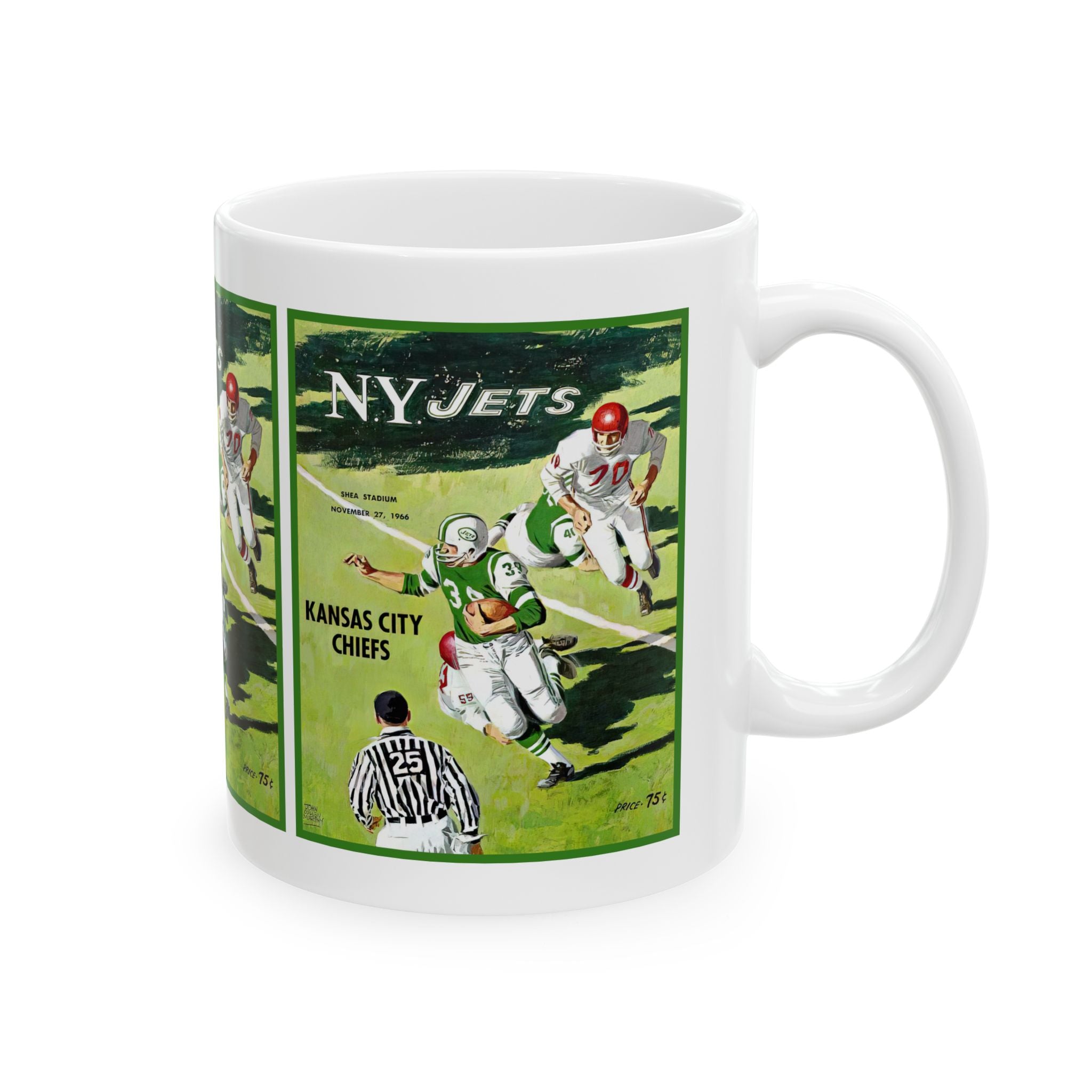 Vintage Football Ceramic Mug, 1966 New York Jets Kansas City, Sports Fan Gift, Retro Coffee Cup, Football Lover Mug, Football Memorabilia