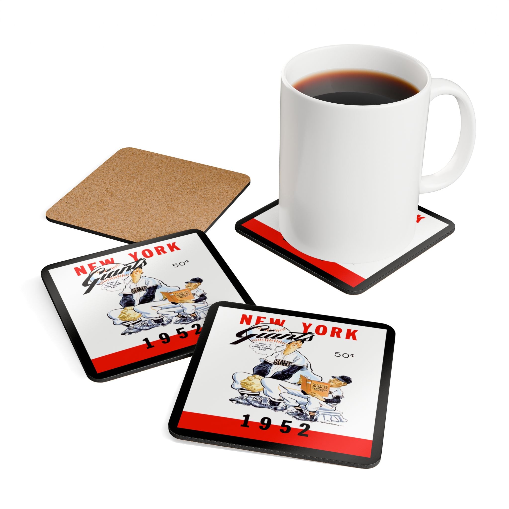 1952 Vintage New York Giants Baseball Yearbook Cover - Corkwood Coaster Set