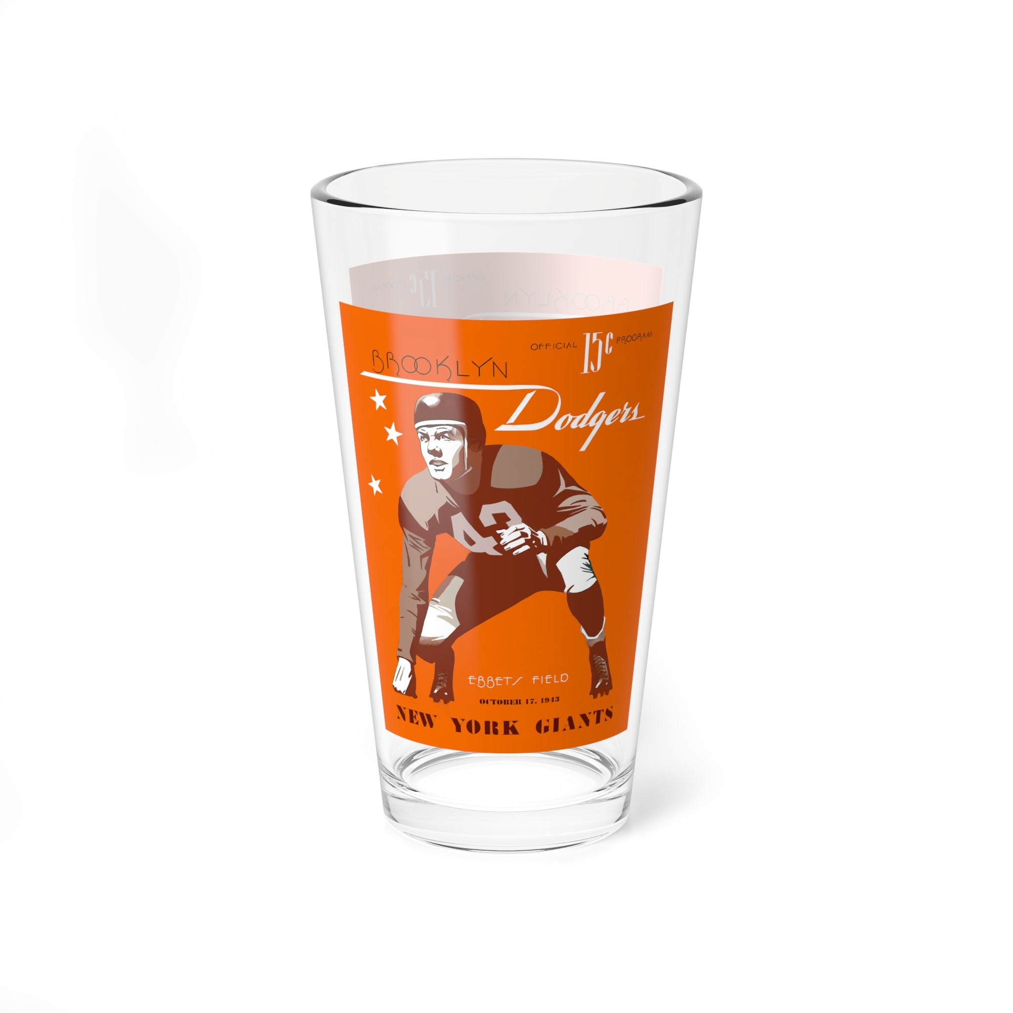Mixing Glass, 16oz - 1943 Football Brooklyn Dodgers-New York Giants, Vintage Sports Fan Gift, Barware Decor, Retro Baseball Memorabilia,