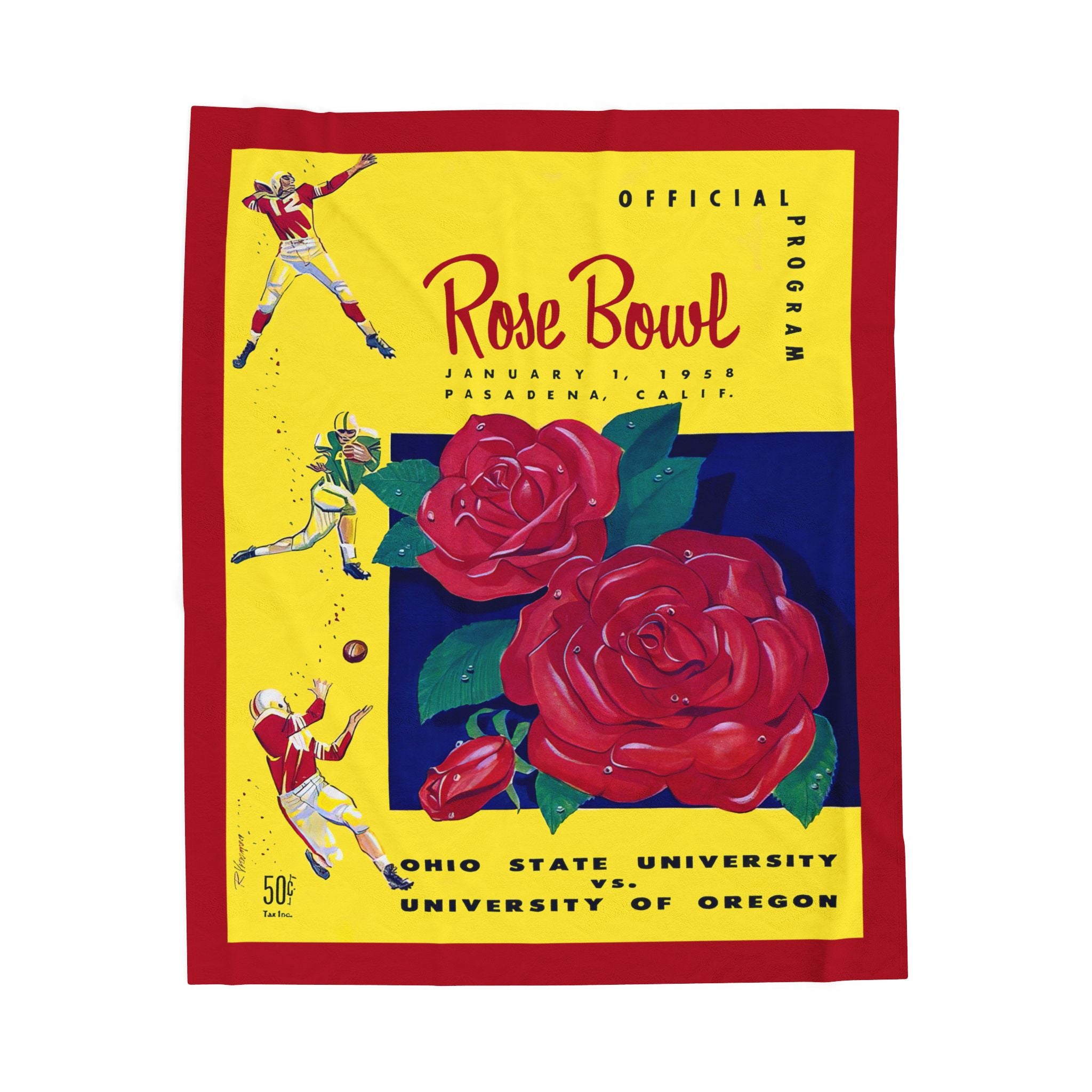 Velveteen Plush Blanket - 1958 Rose Bowl Football Ohio State Oregon, Throw Blanket, Home Decor, Gift for Sports Fans, Super Soft