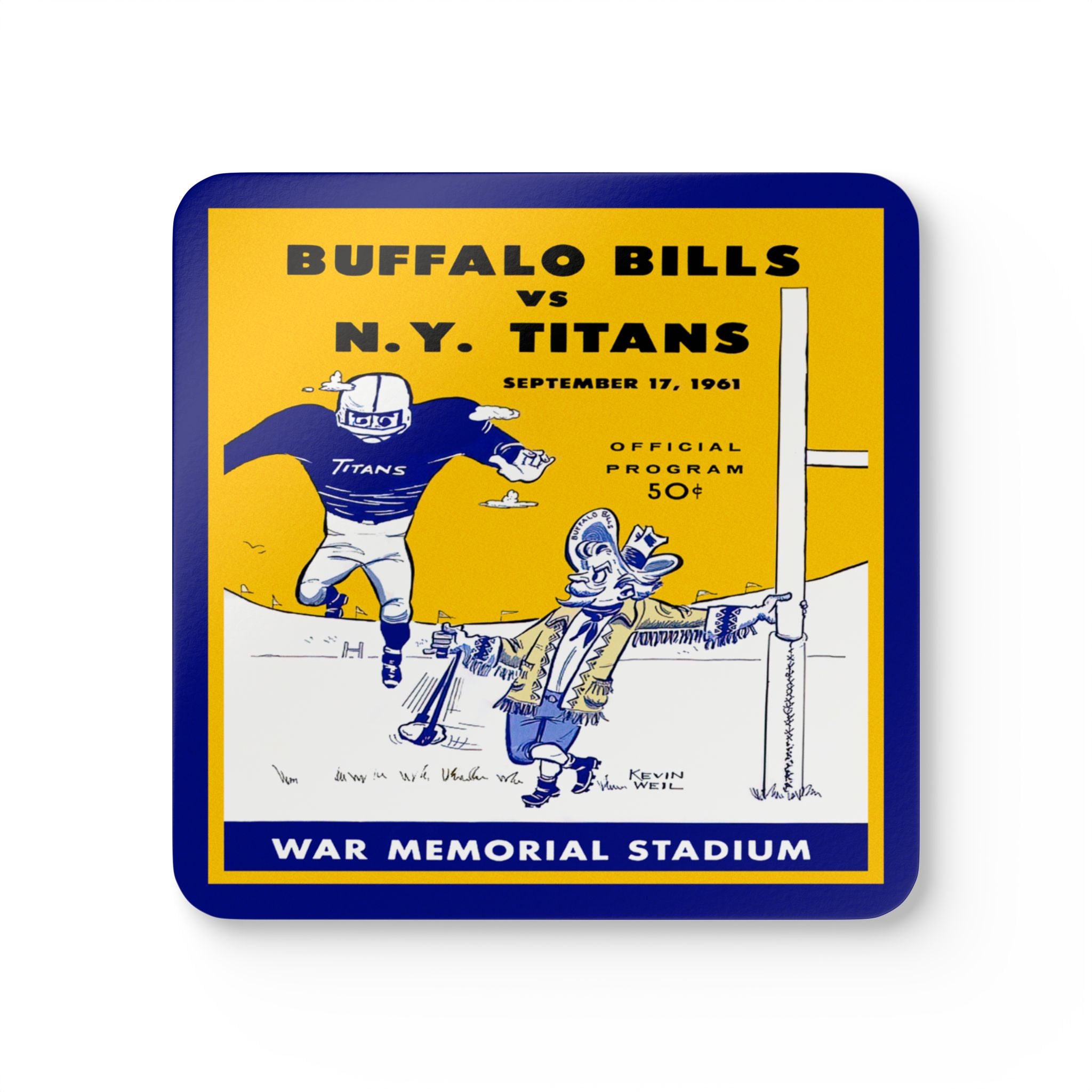 1961 Vintage Buffalo Bills-New York Titans Football Program Cover  - Corkwood Coaster Set
