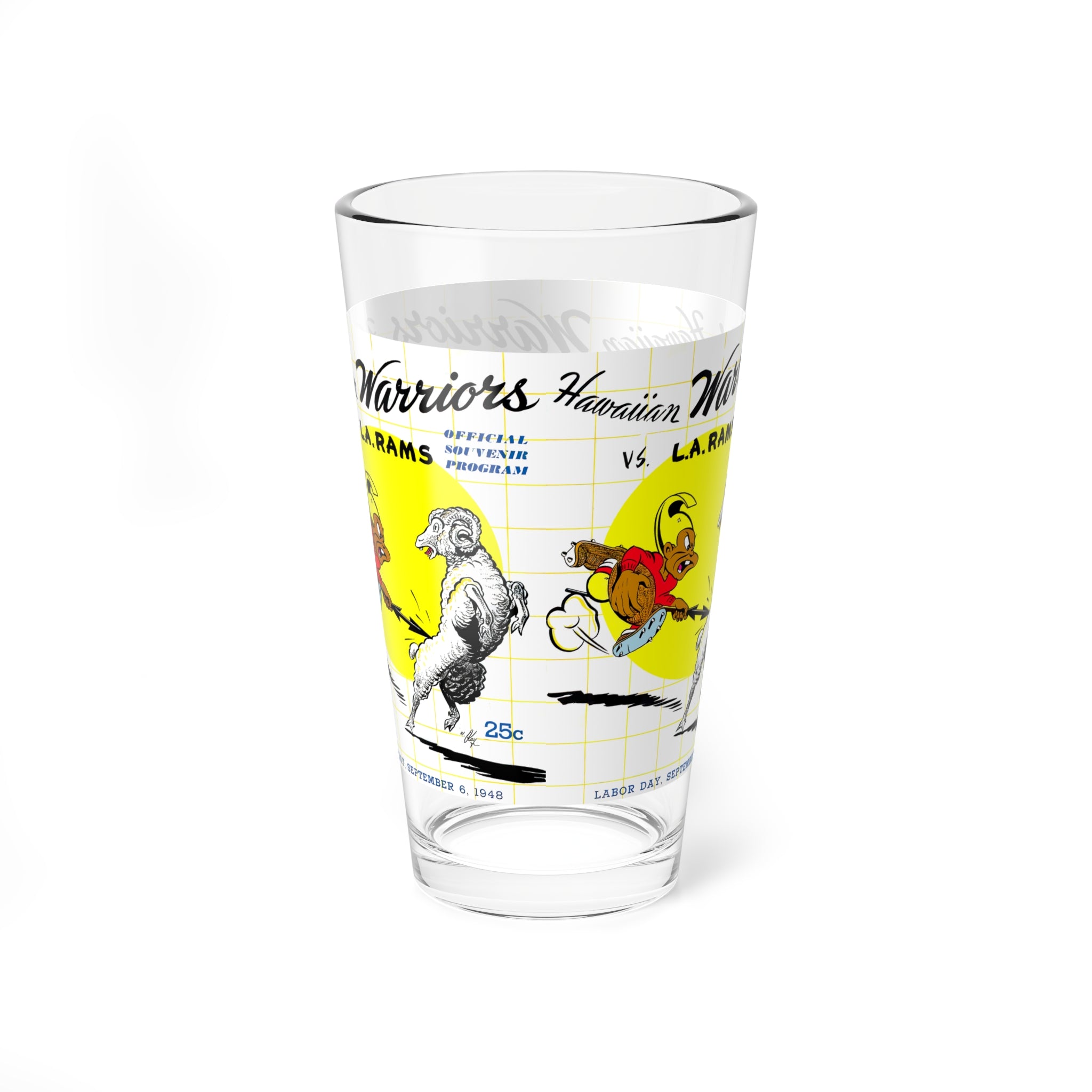 Pint Glass, 16oz - 1948 Rams Football, Vintage Drinkware for Football Fans, Retro Barware, Unique Gift for Football Fan