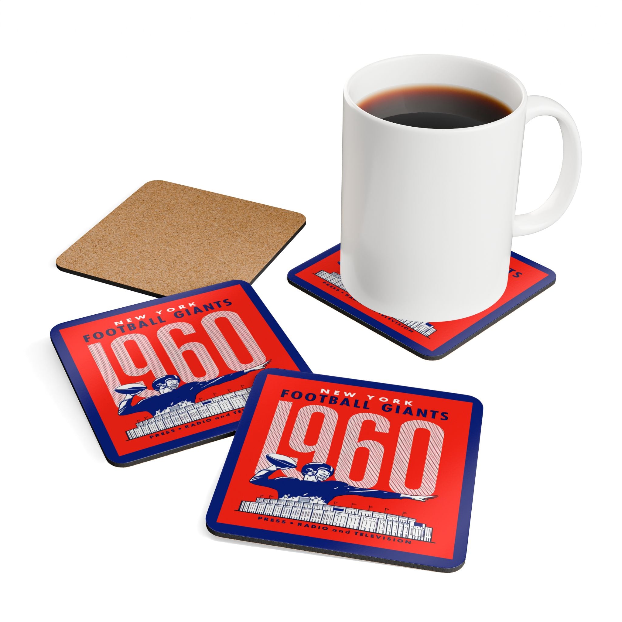 1960 Vintage New York Giants Football Media Guide Cover - Corkwood Coaster Set