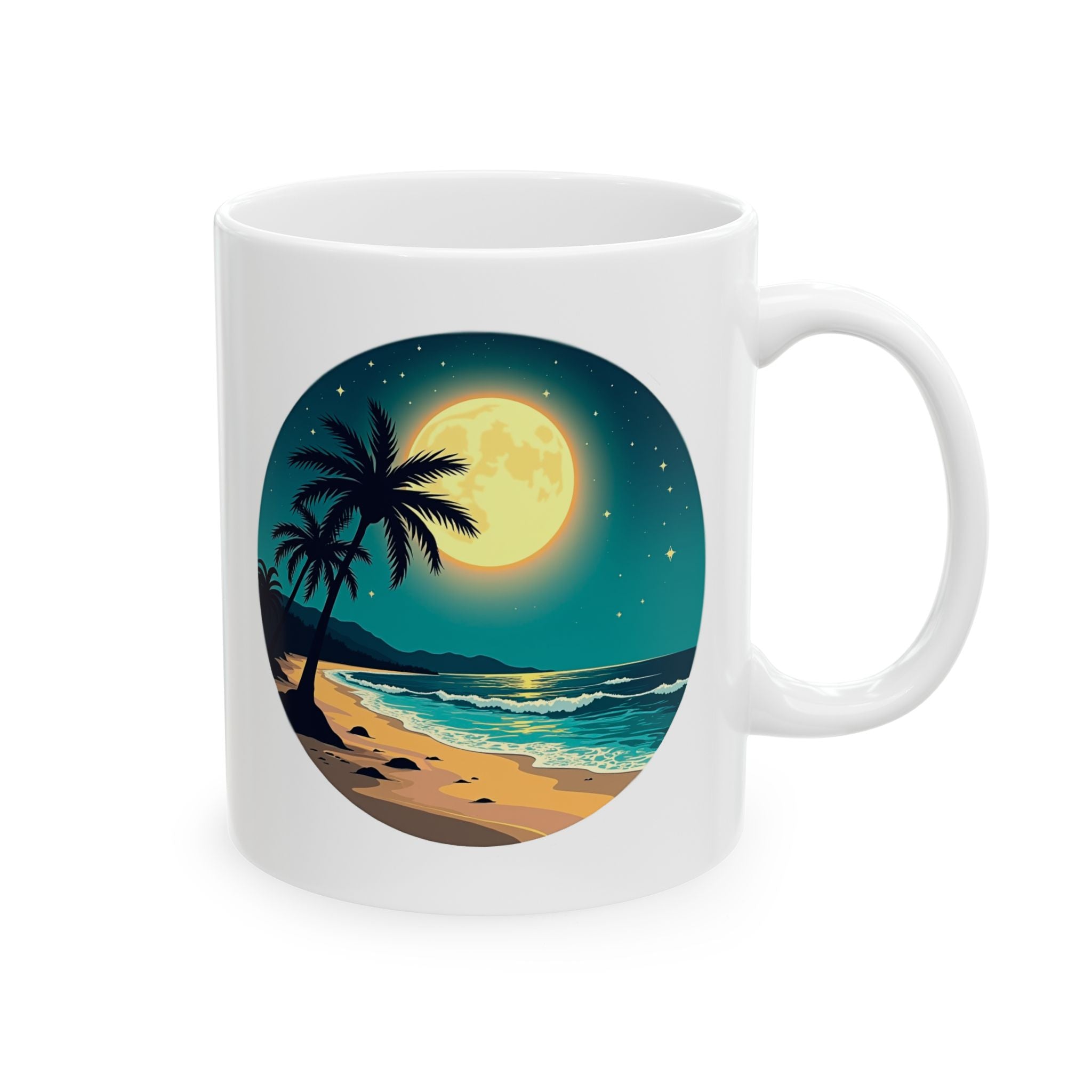 Moonlight Hawaii Ceramic Mug - Tropical Island Coffee Cup, Aloha Tea Mug, Hawaiian Gift, Beach Lover Souvenir, Summer Vacation Drinkware