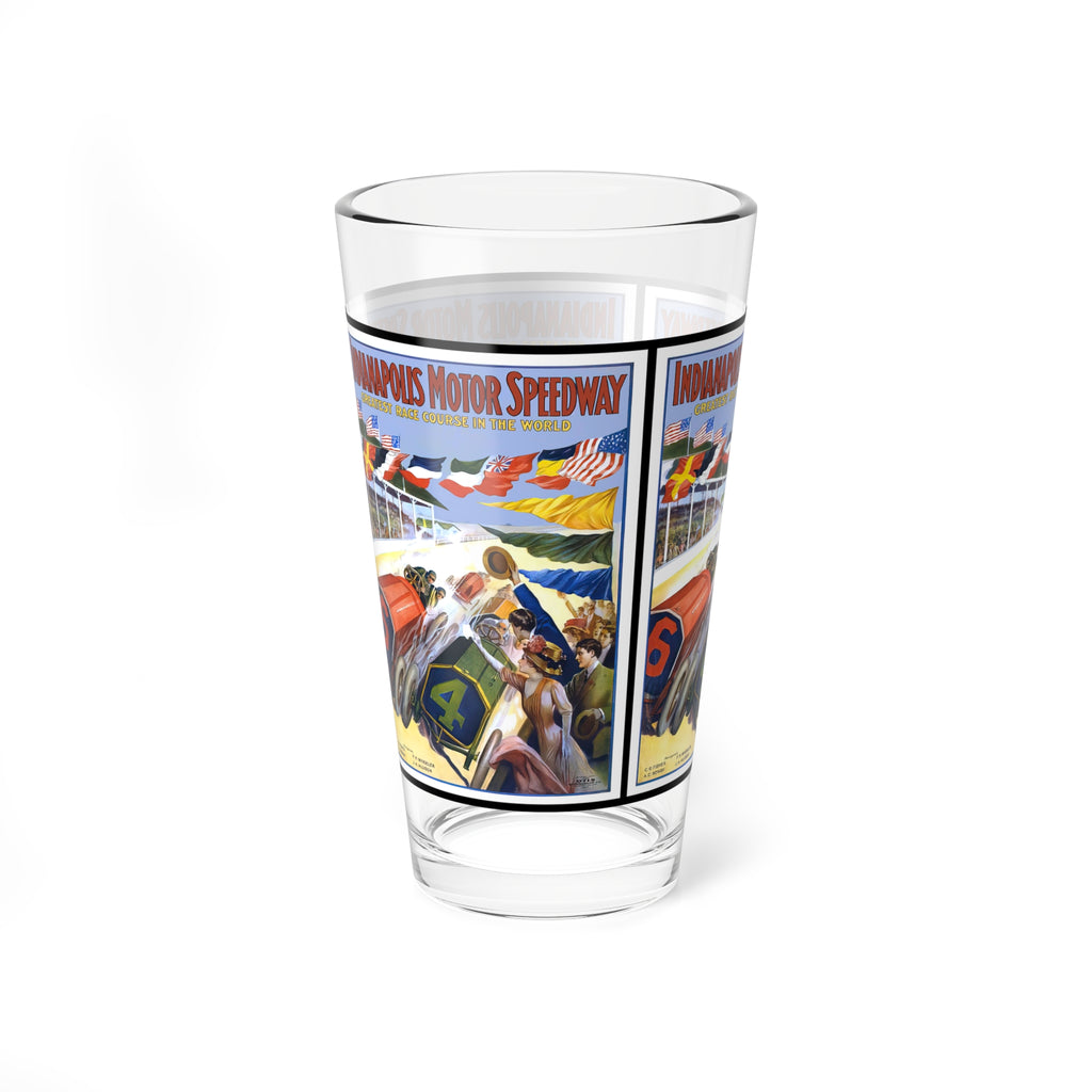 Pint Glass, 16oz - 1909 Indianapolis 500 Racing, Vintage Drinkware for Racing Fans, Retro Barware, Unique Gift for Car Enthusiasts