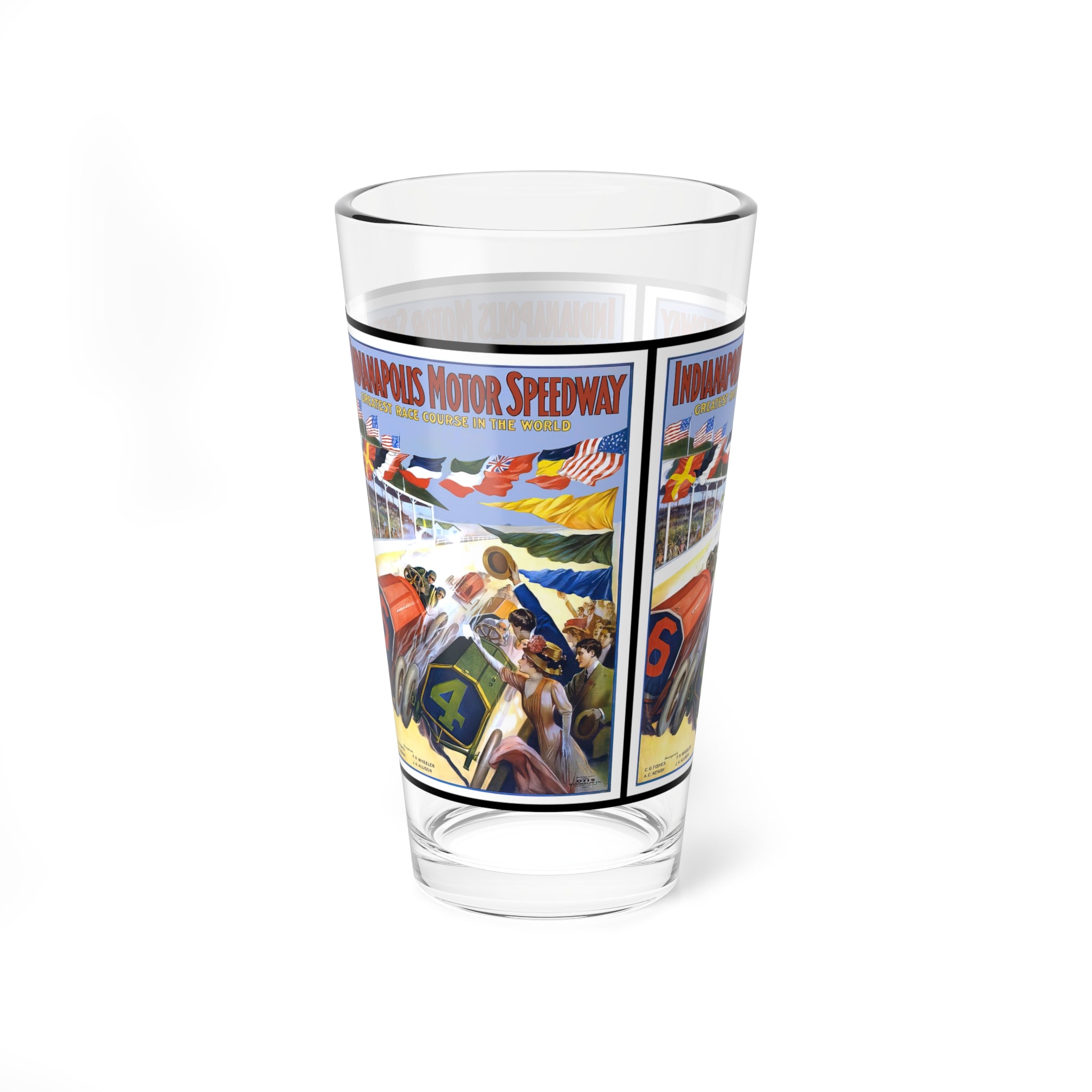 Pint Glass, 16oz - 1909 Indianapolis 500 Racing, Vintage Drinkware for Racing Fans, Retro Barware, Unique Gift for Car Enthusiasts