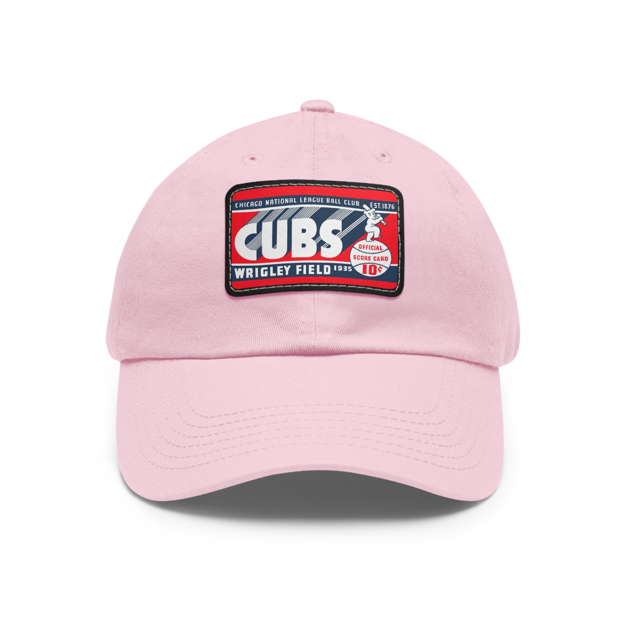 1935 Vintage Chicago Cubs Wrigley Field Scorecard Cover - Dad Hat with Leather Patch (Rectangle)