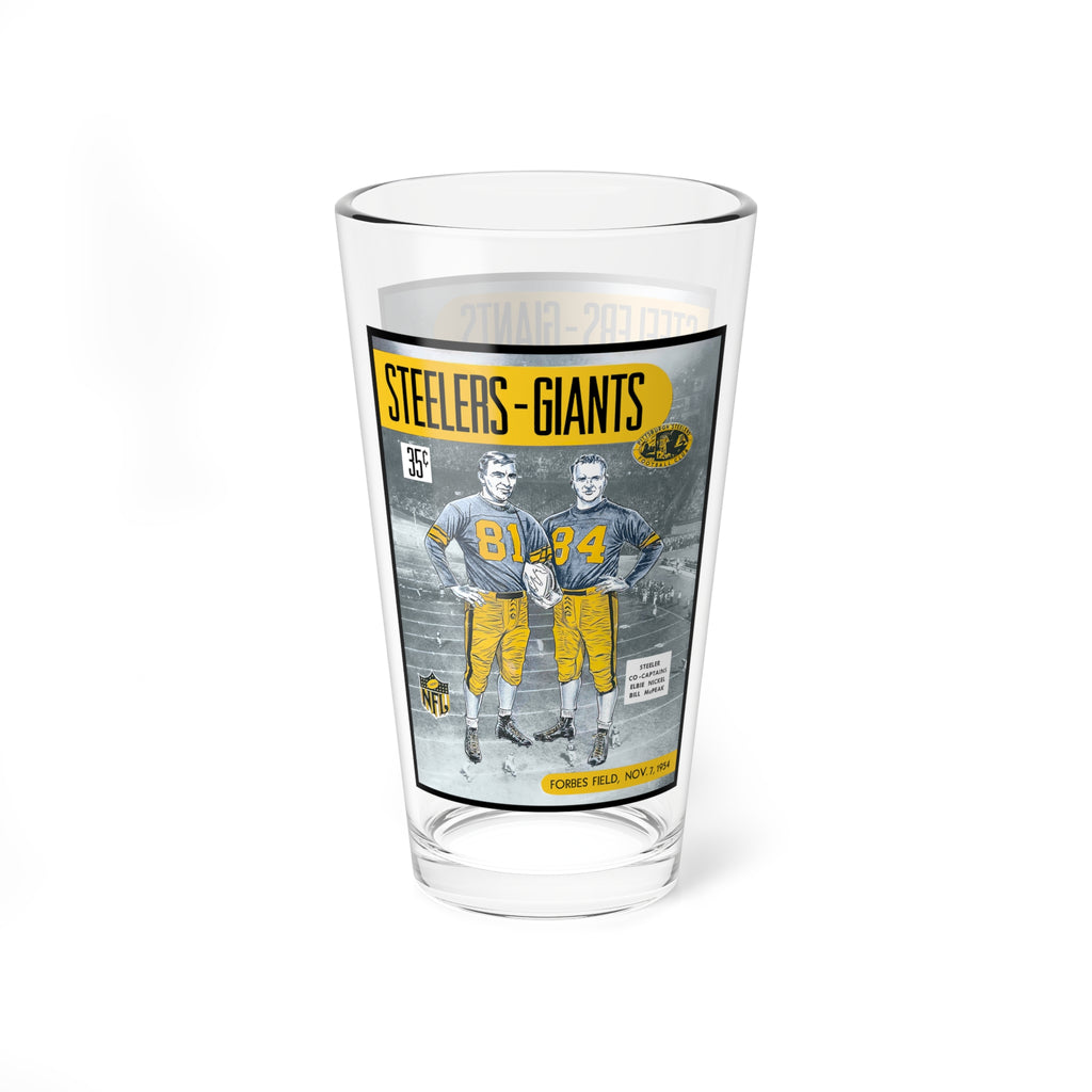 1954 Football Giants vs Steelers Mixing Glass, 16oz — Vintage Game Night Bar Glass