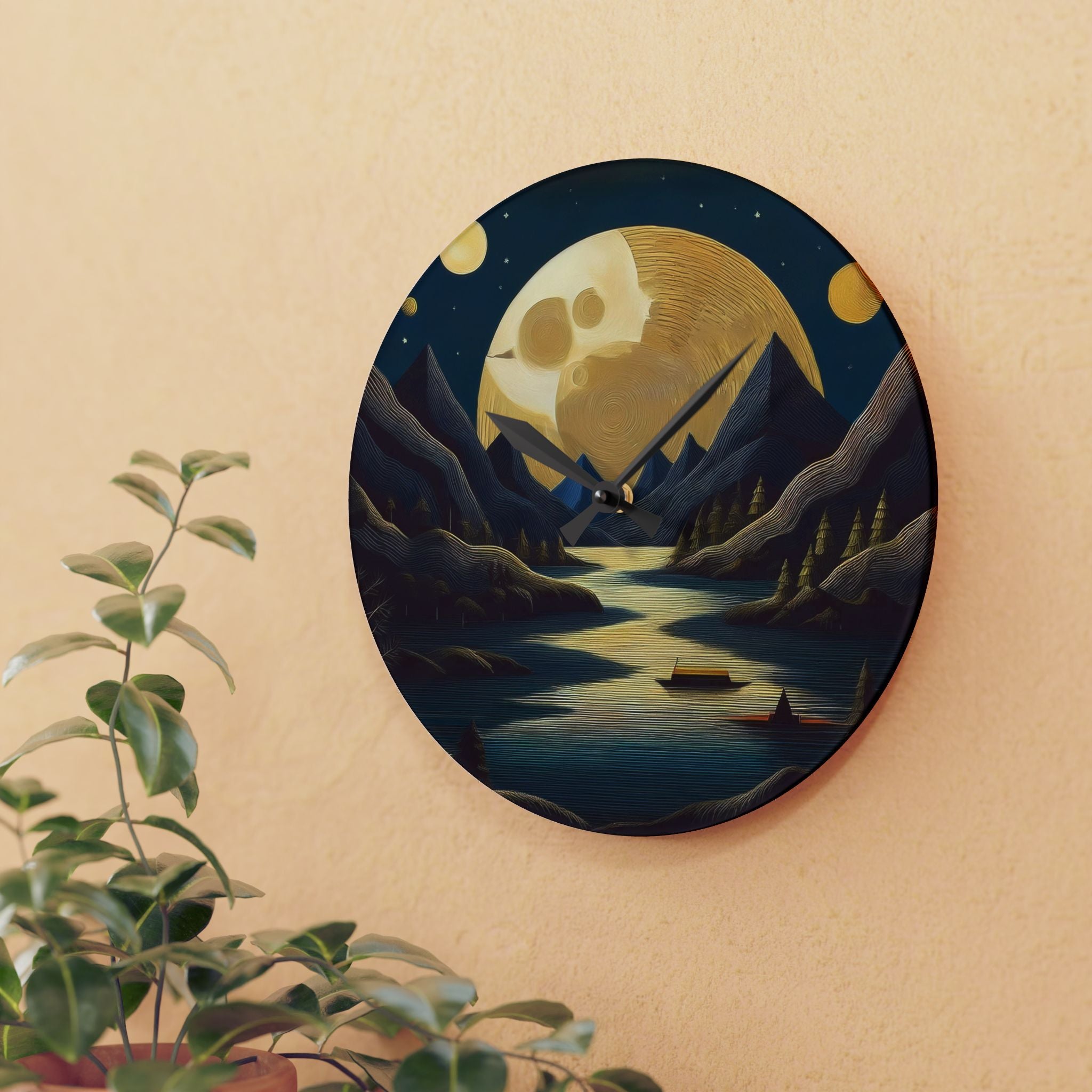 Moonlight Sky Mystic Wall Clock, Celestial Decor, Night Sky, Silver Moon Clock, Gift for Astronomy Lover, Unique Home Decor