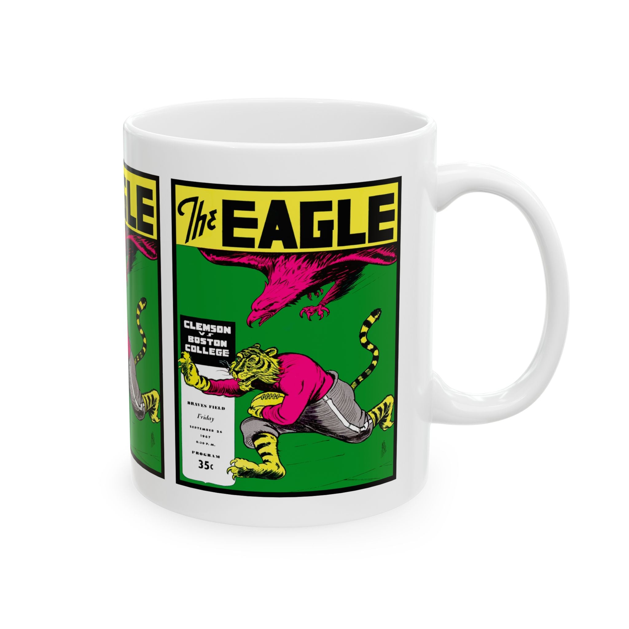 1947 Vintage Clemson Tigers - Boston College Eagles Football Program Cover  - Ceramic Mug, 11oz