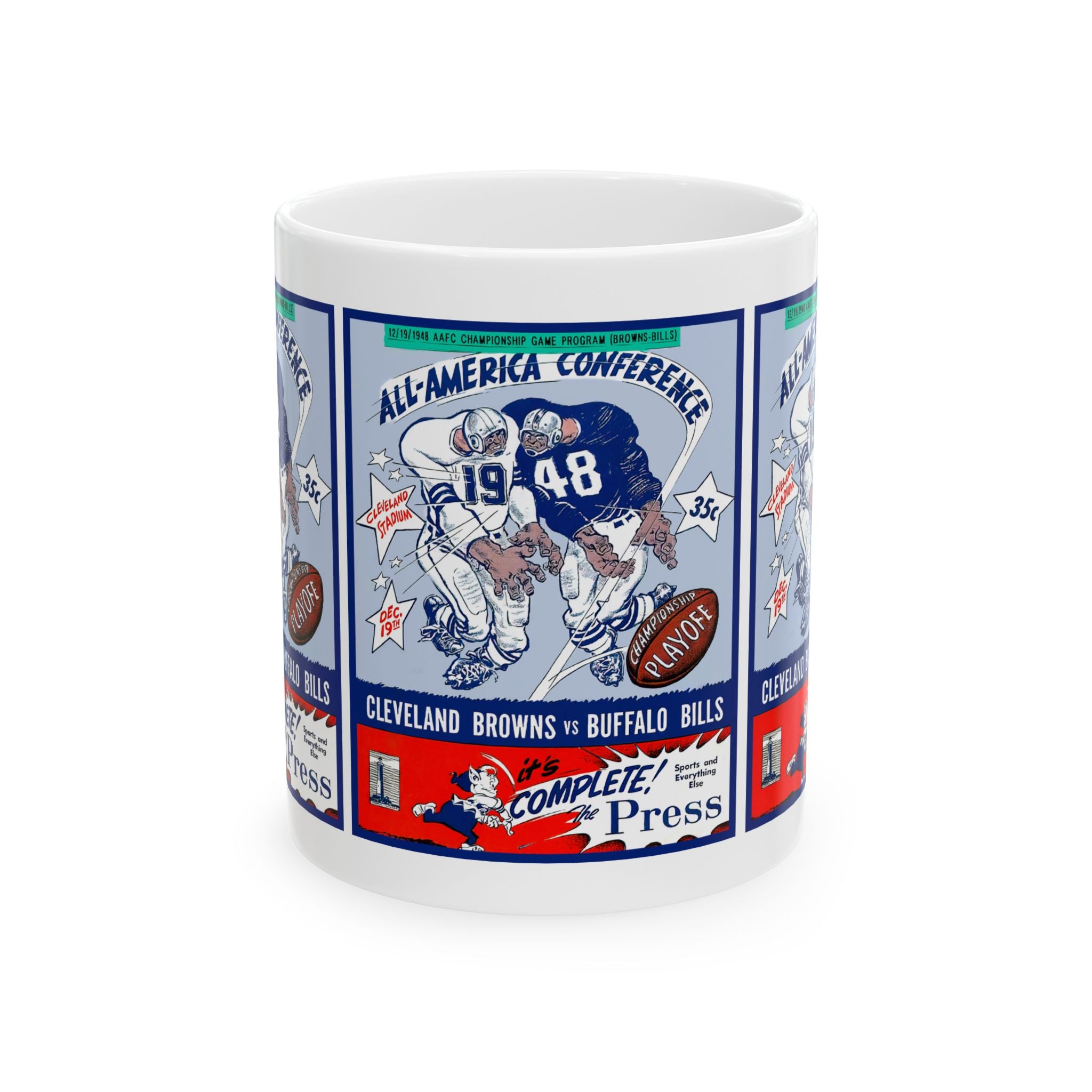 Retro Football Ceramic Mug, Vintage Sports 1948 Cleveland Browns Buffalo Bills Cup, Gift for Football Fans, Sports Memorabilia, Football