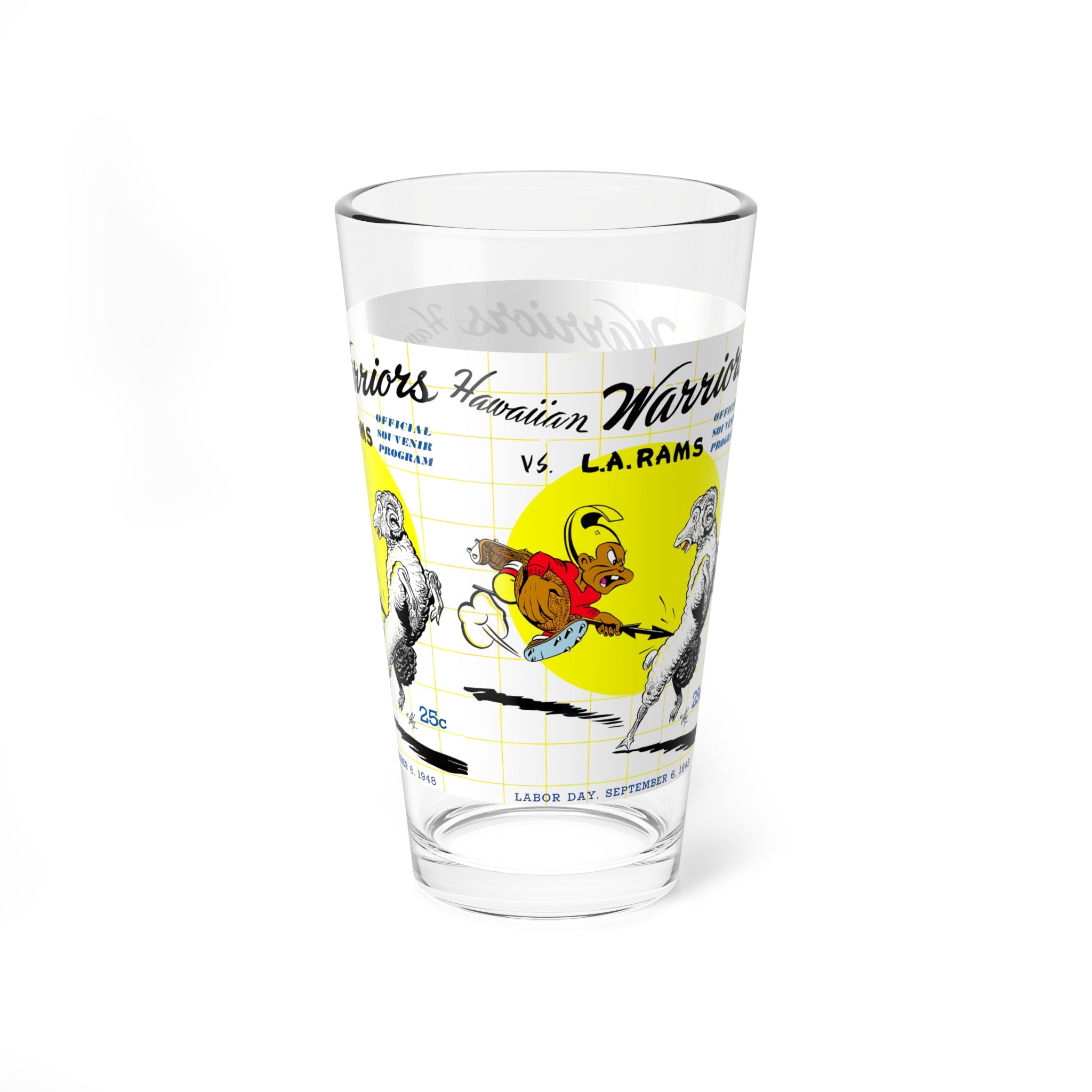 Pint Glass, 16oz - 1948 Rams Football, Vintage Drinkware for Football Fans, Retro Barware, Unique Gift for Football Fan