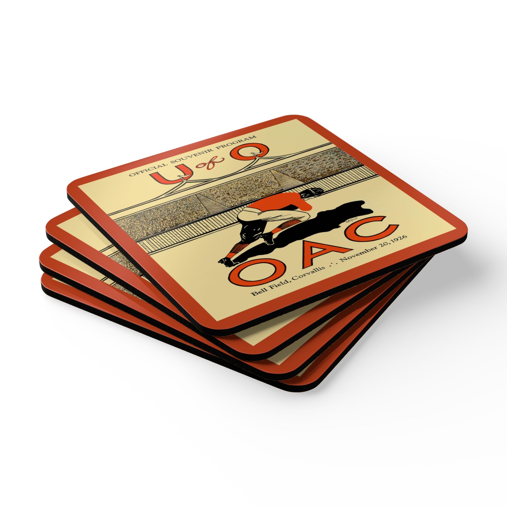 1926 Vintage University of Oregon - Oregon State Football Program Cover - Corkwood Coaster Set