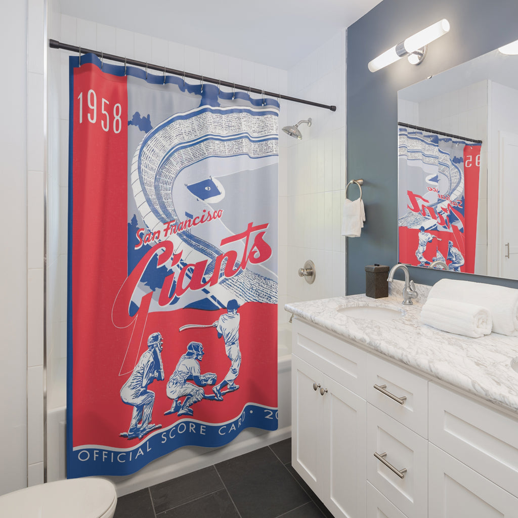Vintage San Francisco Giants Shower Curtain - 1958 Baseball Memorabilia, Baseball Sports Decor, Giants Fan Gift, Bathroom Accessories