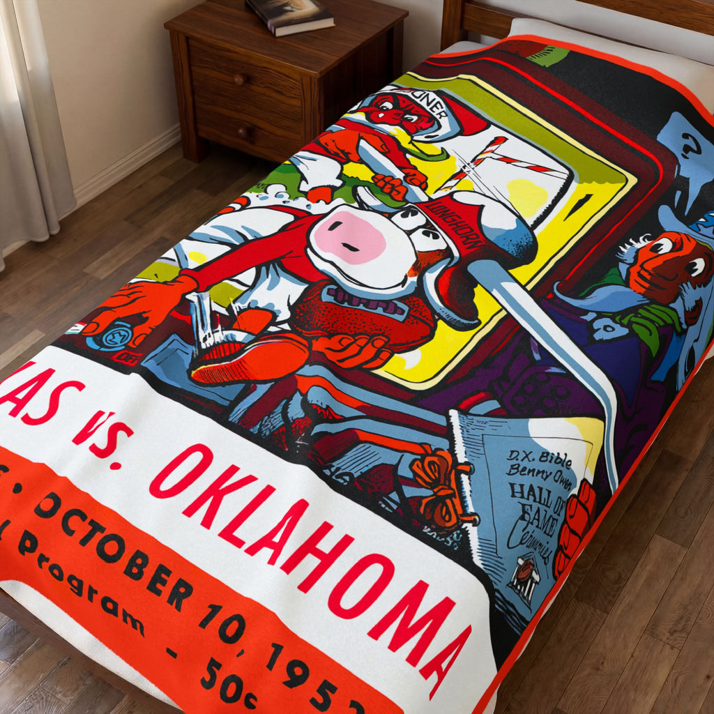 Plush Blanket, 1953 Football Texas Oklahoma Throw Blanket, Sports Fan Gift, Game Day Decor, College Football Memorabilia, Bedroom Decor