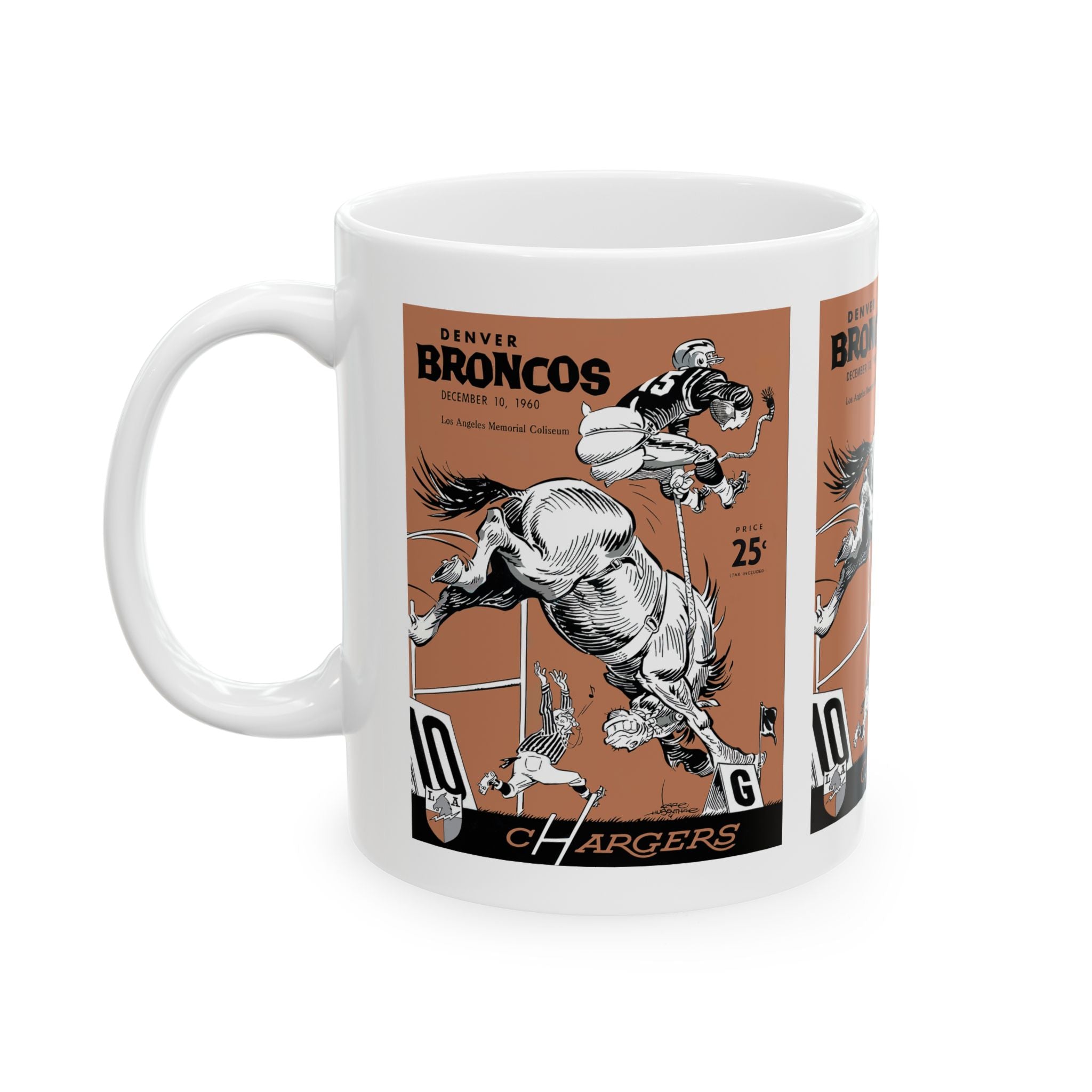 1960 Vintage Denver Broncos - Los Angeles Chargers Football Program Cover - Ceramic Mug, 11oz