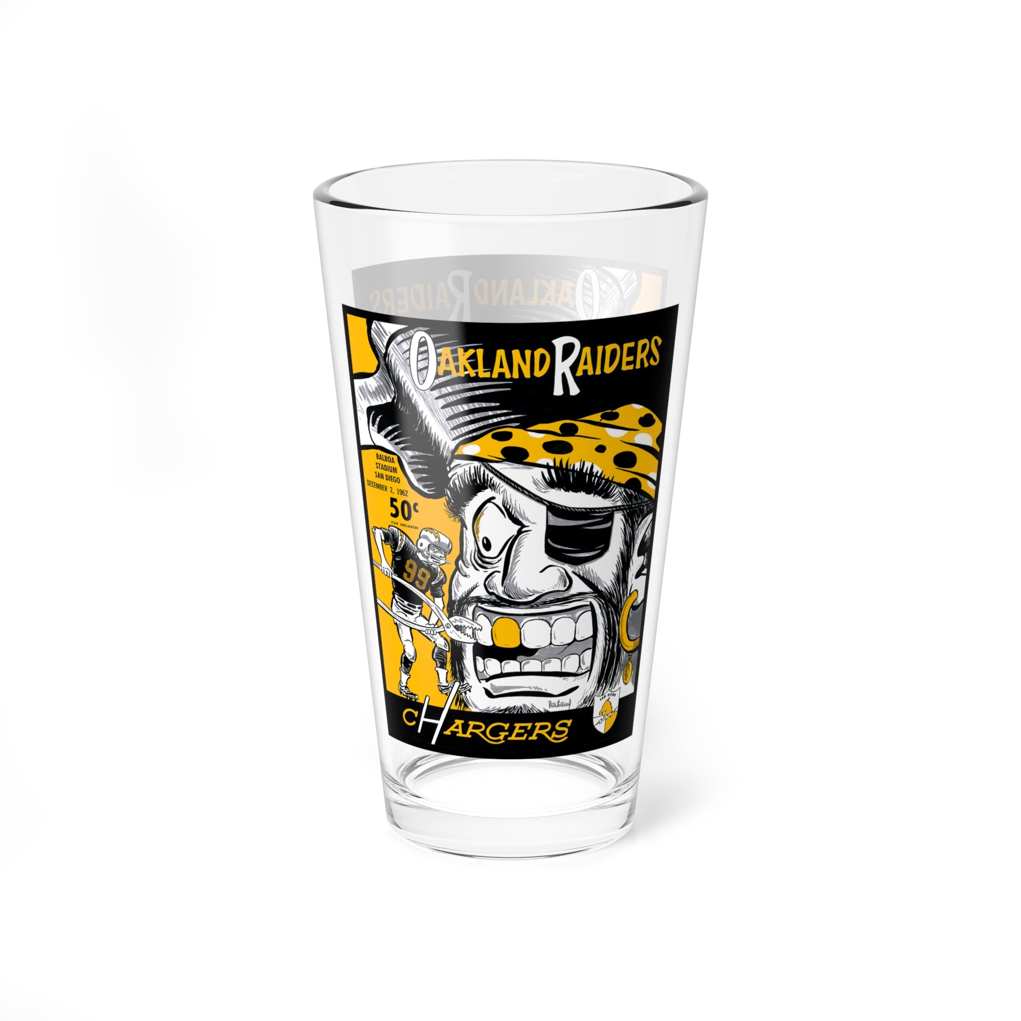 Mixing Glass, 16oz - Vintage 1962 Football Oakland Raiders-San Diego Chargers, Sports Fan Gift, Barware Decor, Game Day Glassware, Man Cave