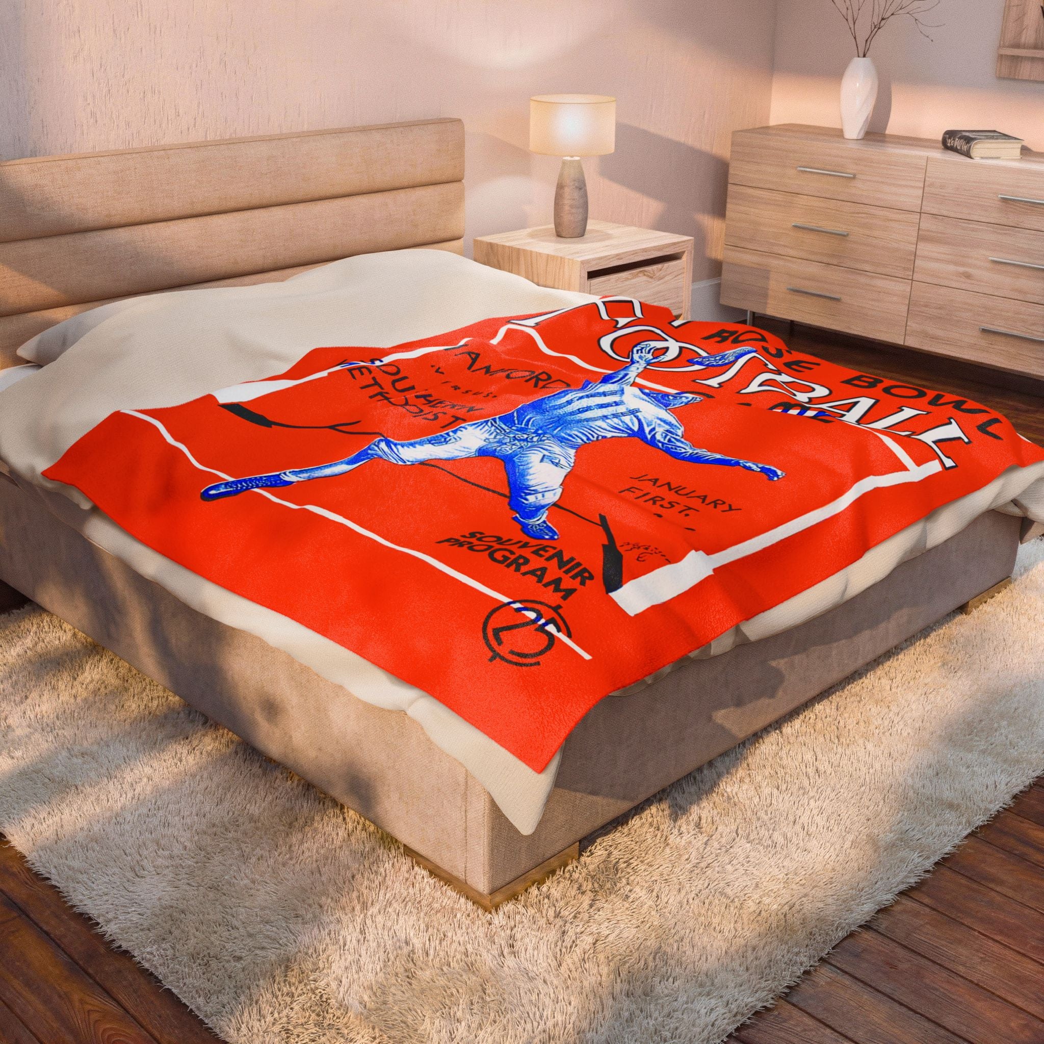 Plush Blanket, 1936 Rose Bowl Football Stanford SMU, College Sports Throw, Game Day Fleece Cover, Fan Gift, Home Decor, Stadium Blanket