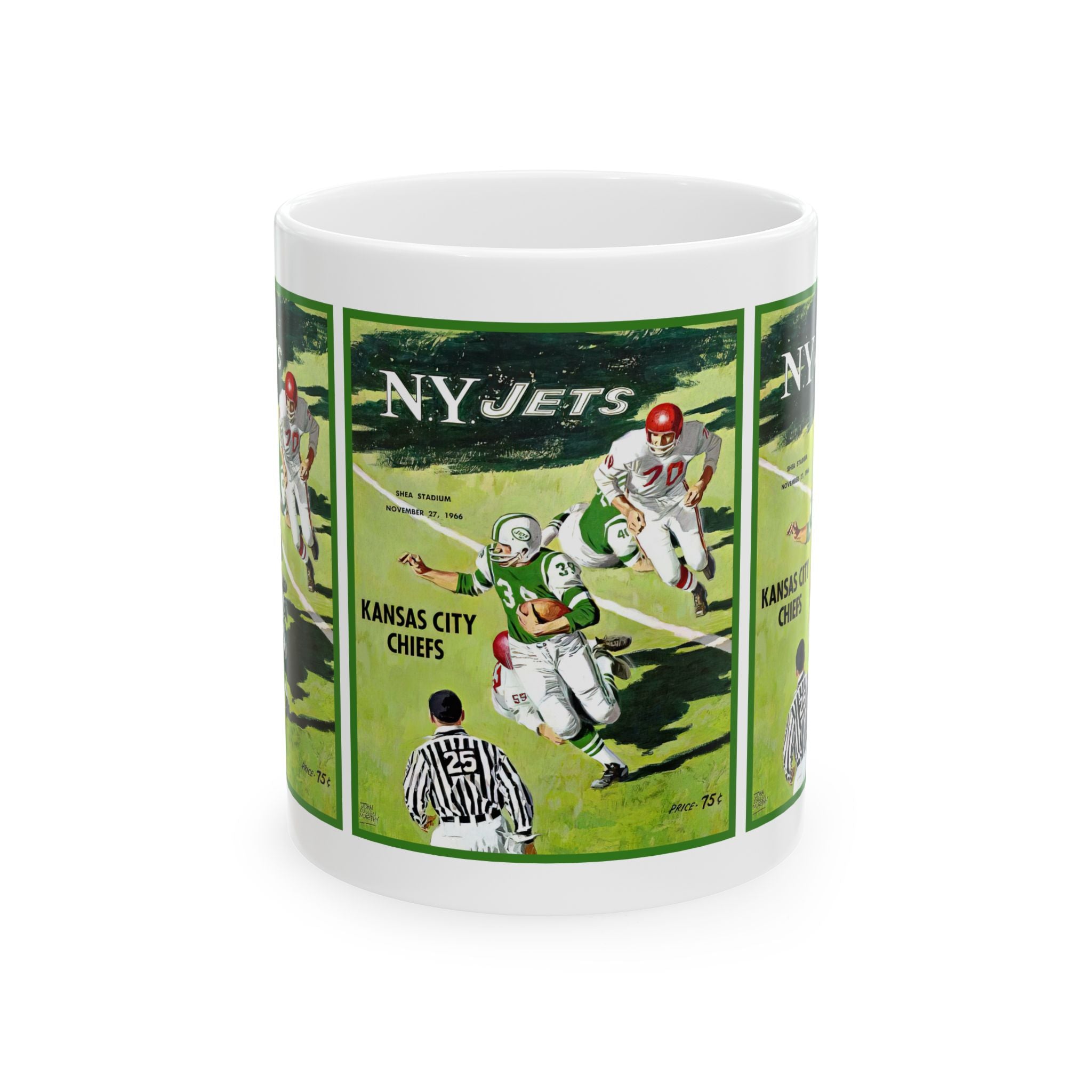 Vintage Football Ceramic Mug, 1966 New York Jets Kansas City, Sports Fan Gift, Retro Coffee Cup, Football Lover Mug, Football Memorabilia