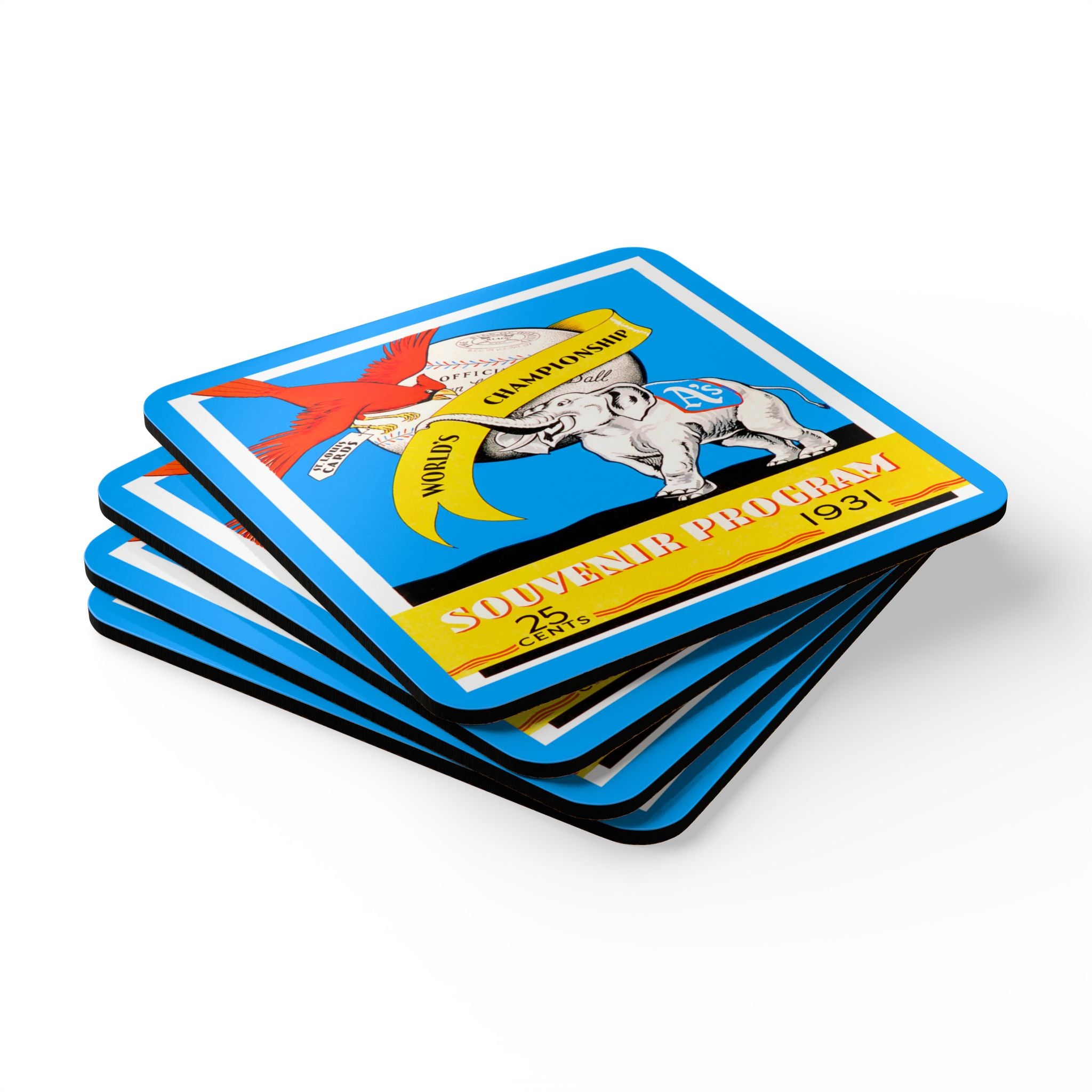 1931 Baseball World Series Cardinals Athletics - Corkwood Coaster Set