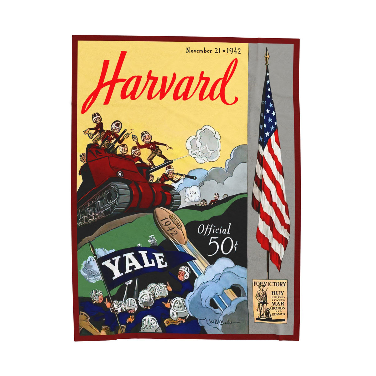 1942 Harvard vs Yale Vintage Game Day Velveteen Plush Blanket