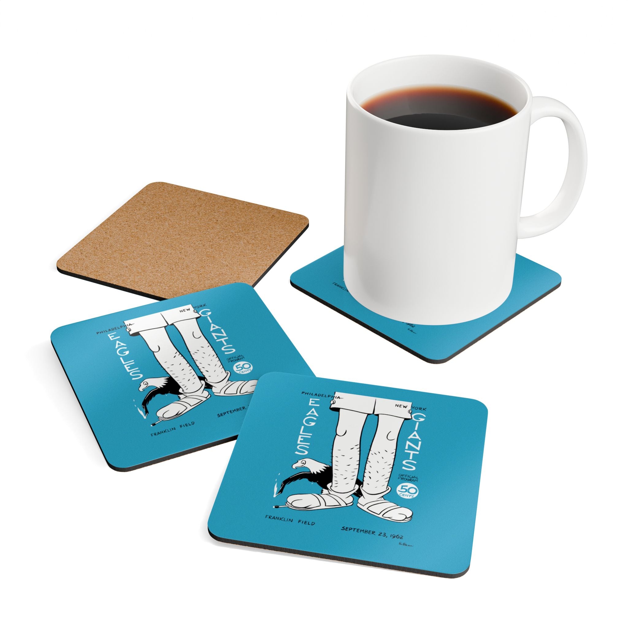 1962 Vintage New York Giants - Philadelphia Eagles Football Program Cover  -  Corkwood Coaster Set
