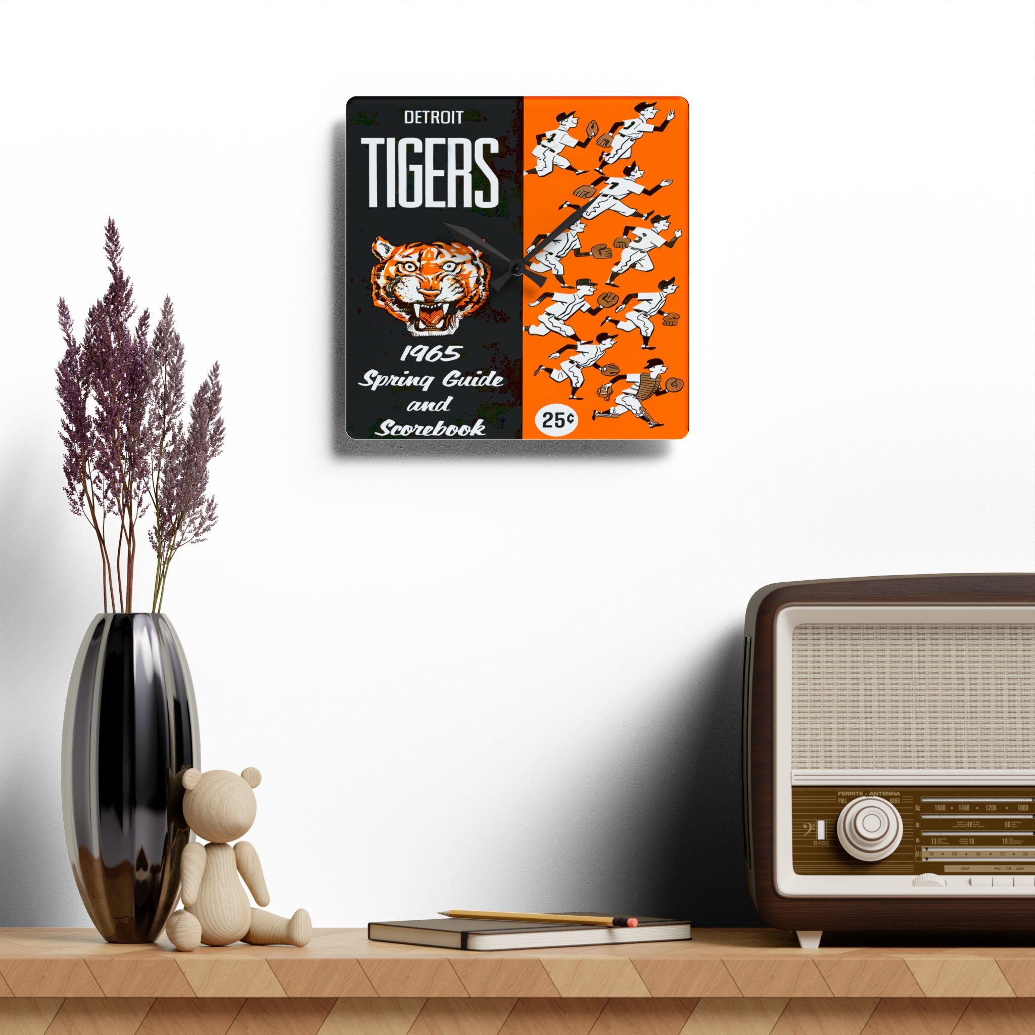 1965 Vintage Detroit Tigers Spring Guide Scorecard Cover - Acrylic Wall Clock