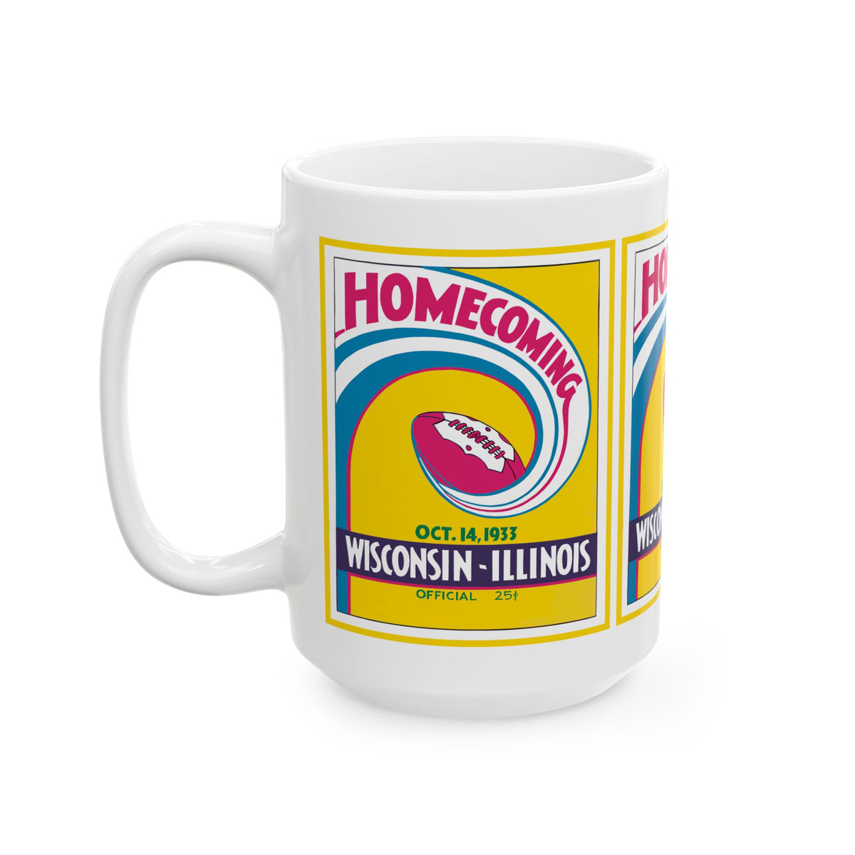 Vintage 1933 Football Wisconsin Illinois Homecoming Ceramic Mug, Retro College Sports Fan Gift, 11oz, 15oz Cup, Game Day Souvenir, Coffee
