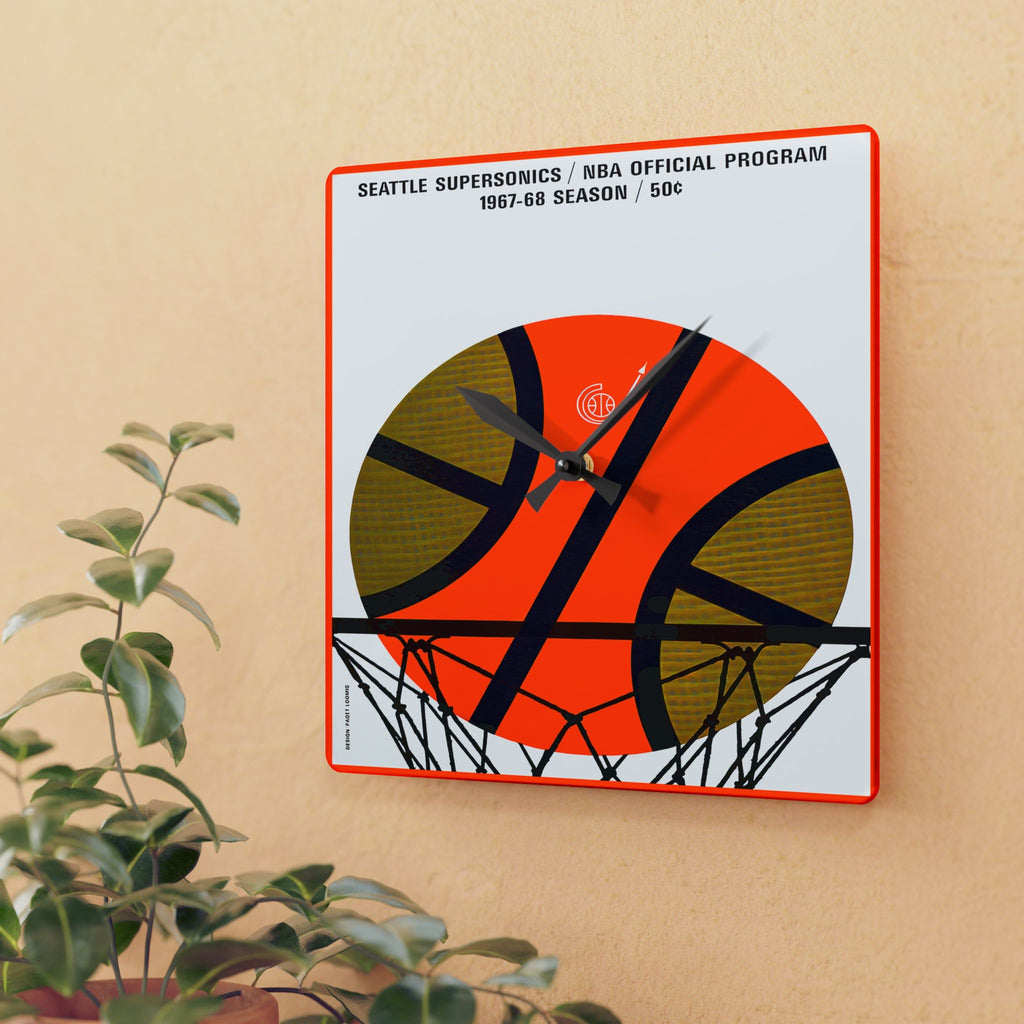 1967- 1968 Vintage Seattle Supersonics Basketball Program Cover - Acrylic Wall Clock