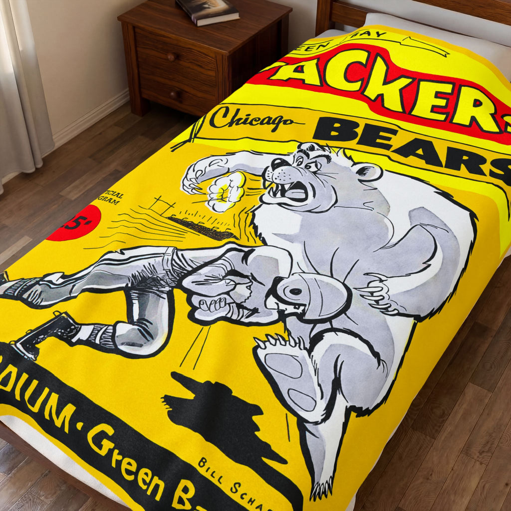 Green Bay Packers 1955 Vintage Bears Velveteen Plush Blanket — Retro Football Throw