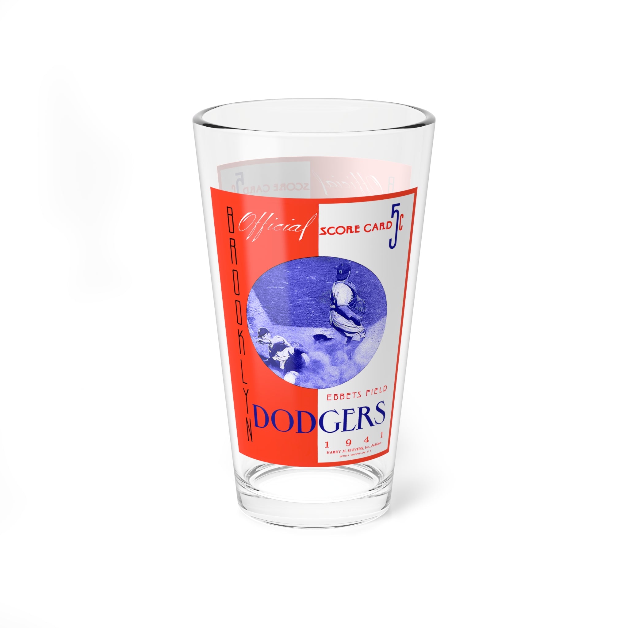 Glass, 16oz - 1941 Baseball Brooklyn Dodgers Mixing Glass, Unique Barware Gift, Sports Fan Memorabilia, Vintage Baseball Collectible, Retro