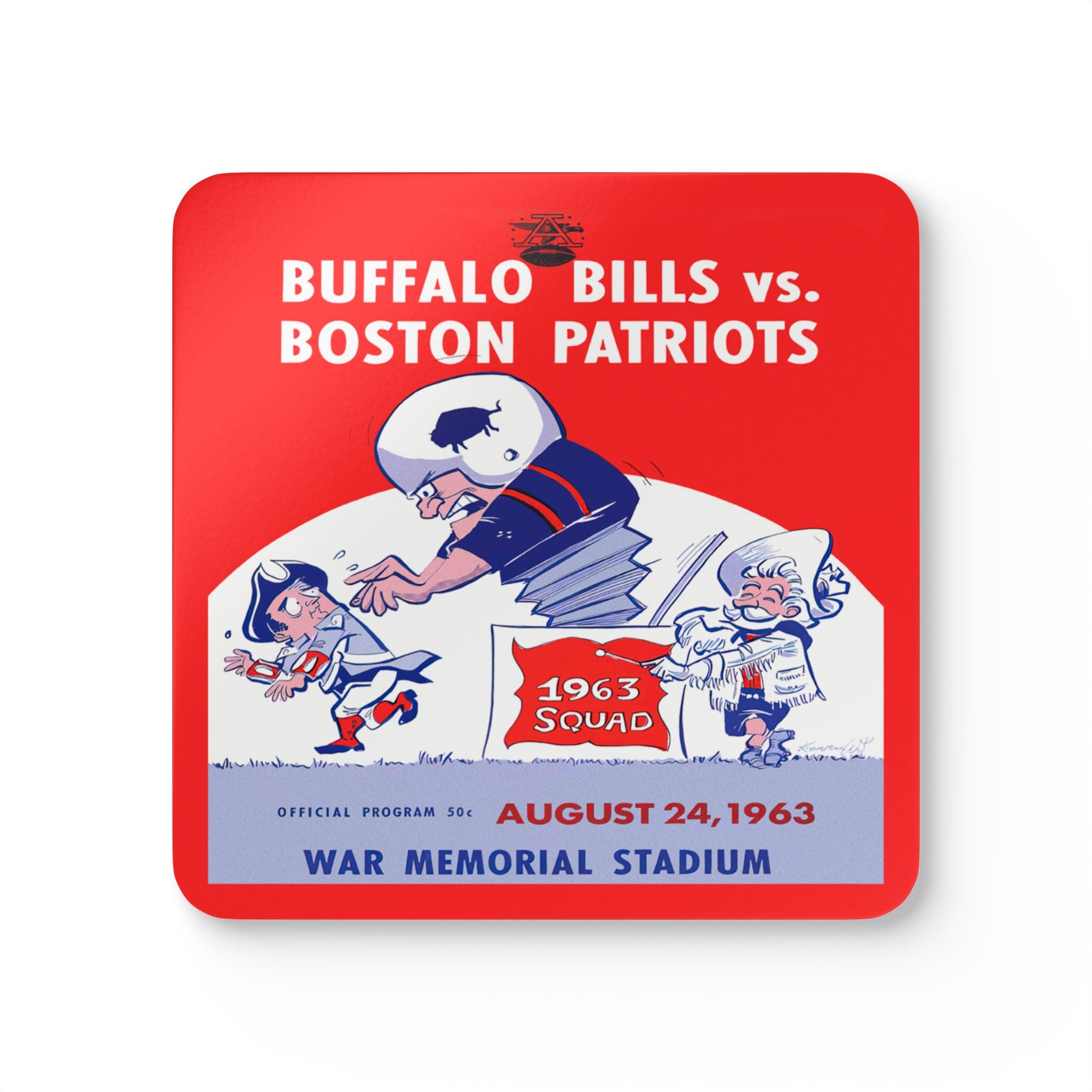1963 Vintage Buffalo Bills - Boston Patriots Football Program Cover - Corkwood Coaster Set