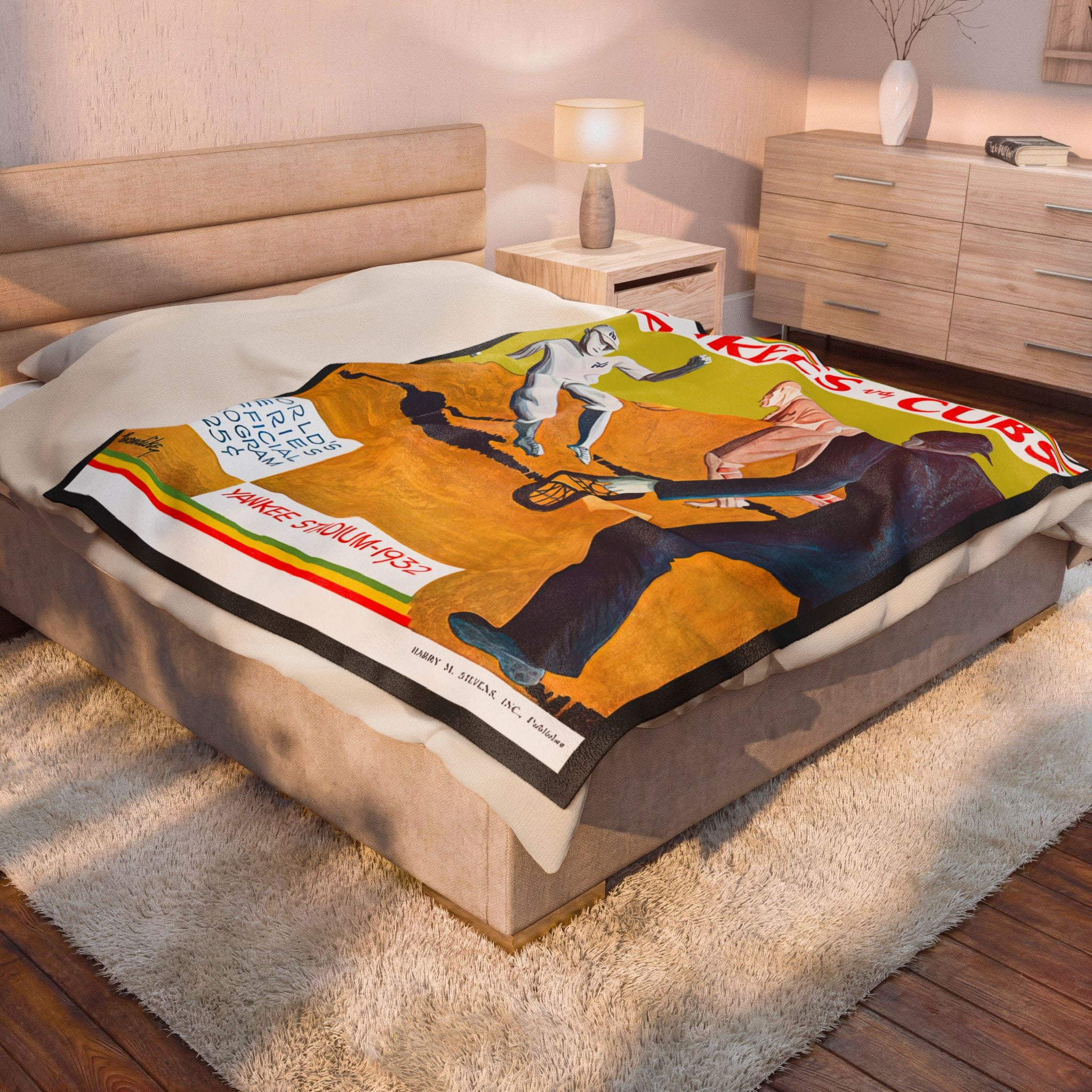 Velveteen Plush Blanket, 1932 Baseball World Series Yankees Cubs - Cozy Throw, Sports Fan Gift, Home Decor, Couch Blanket, Unique Present