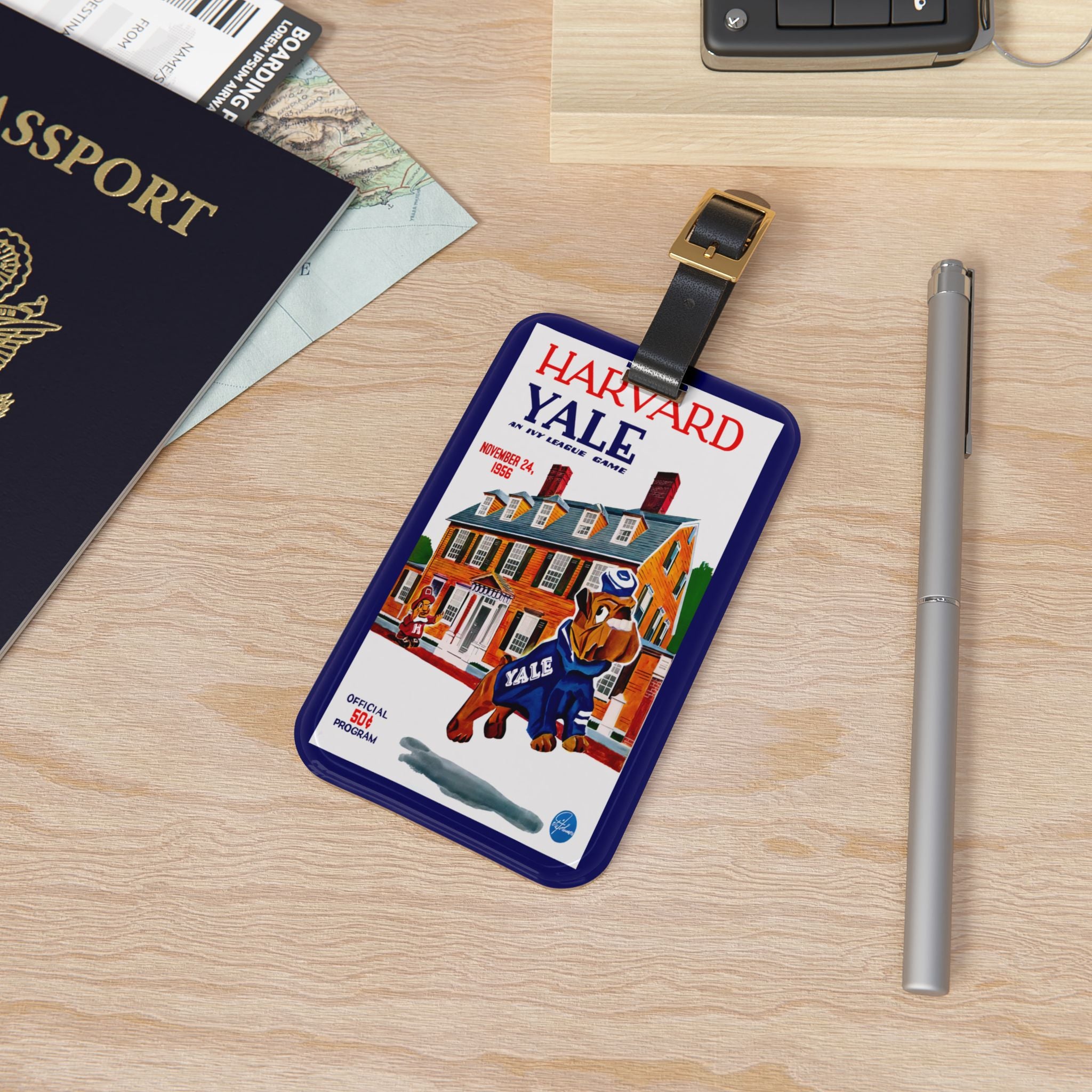 1956 Football Harvard-Yale Luggage Tag | Vintage College Game Memorabilia