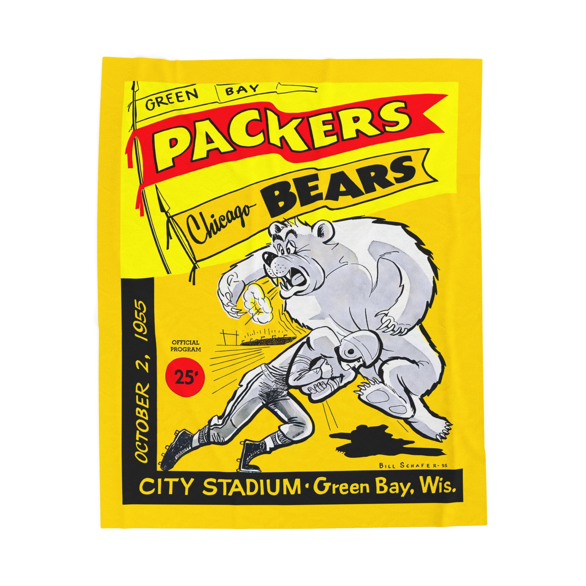 Green Bay Packers 1955 Vintage Bears Velveteen Plush Blanket — Retro Football Throw