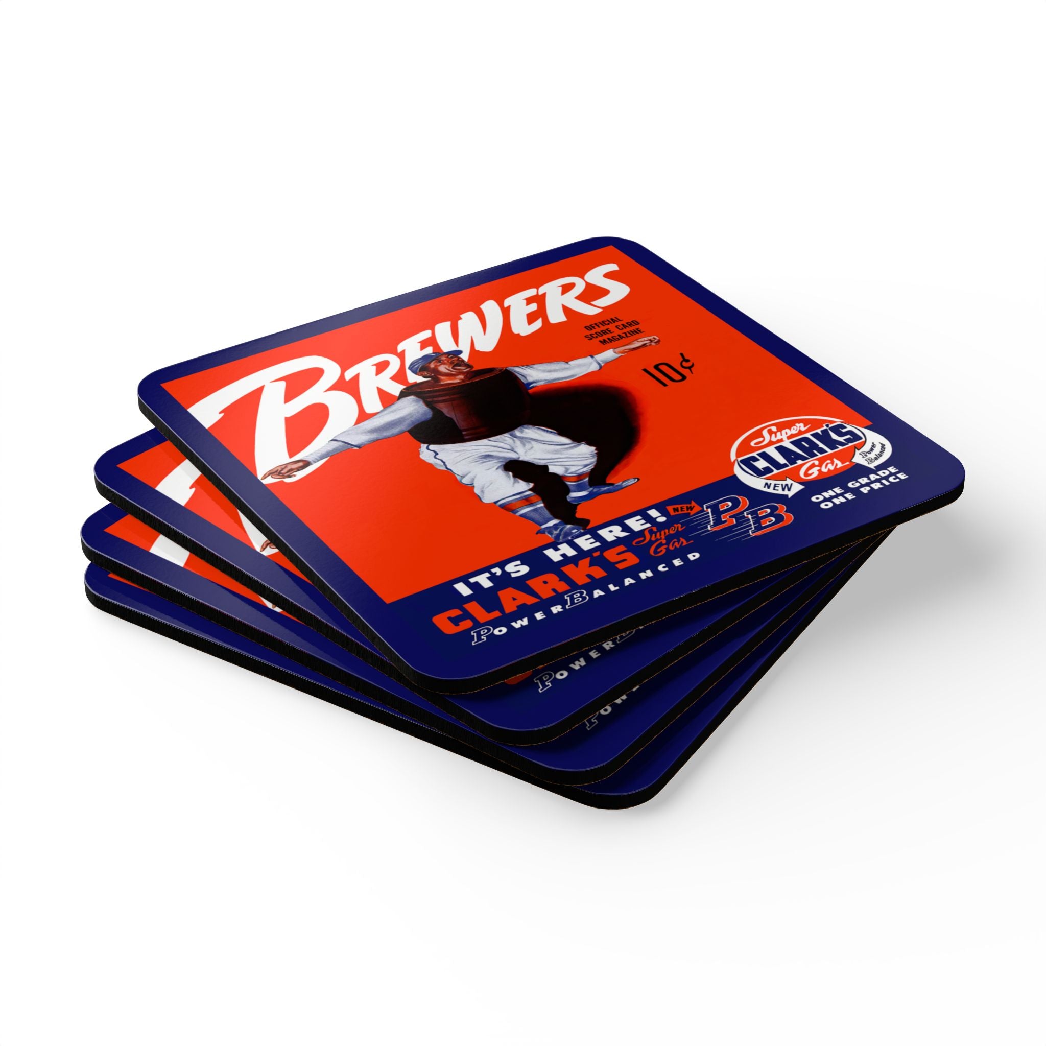 1951 Vintage Milwaukee Brewers Program Cover - Corkwood Coaster Set