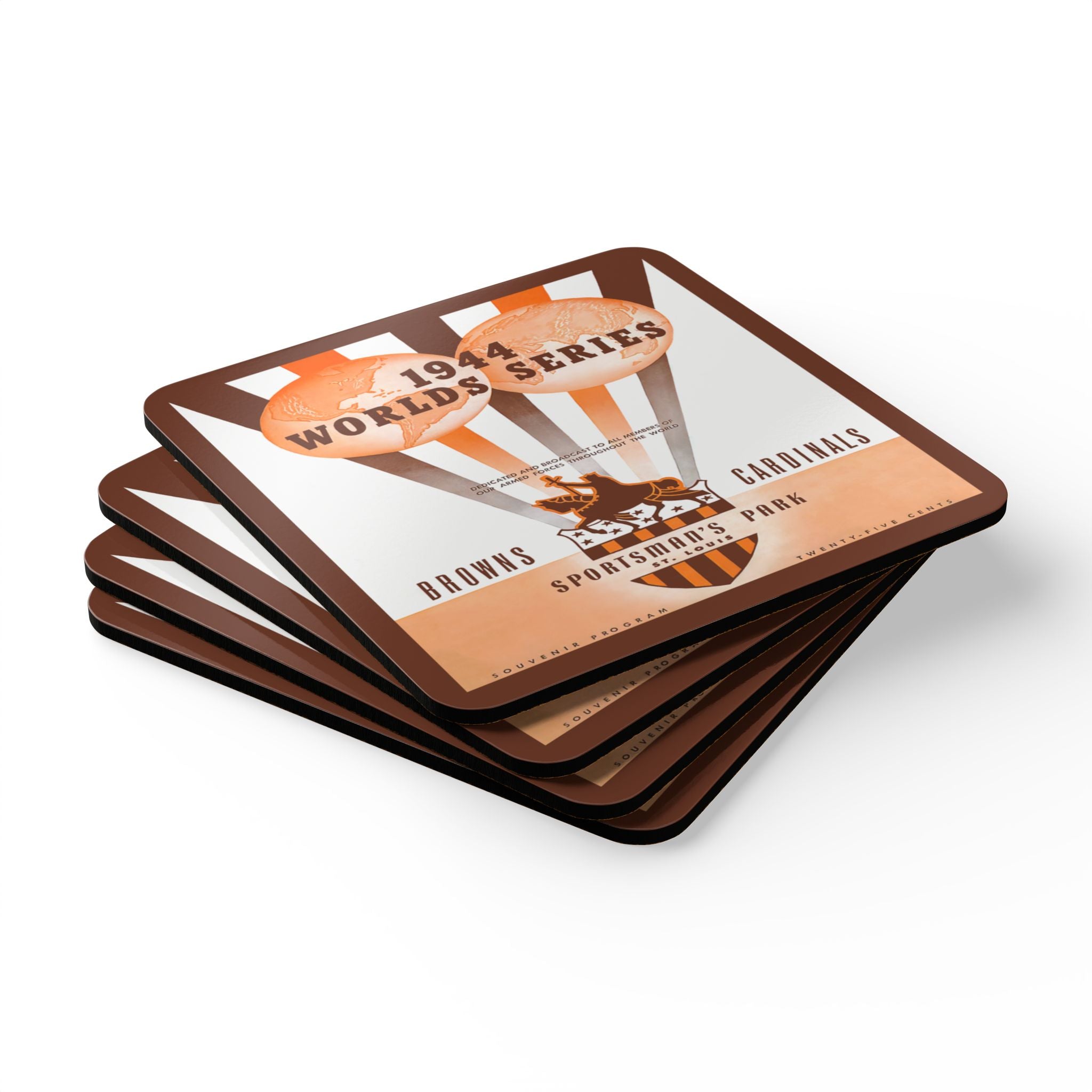 1944 Vintage St. Louis Cardinals - St. Louis Browns World Series Baseball Program Cover - Corkwood Coaster Set