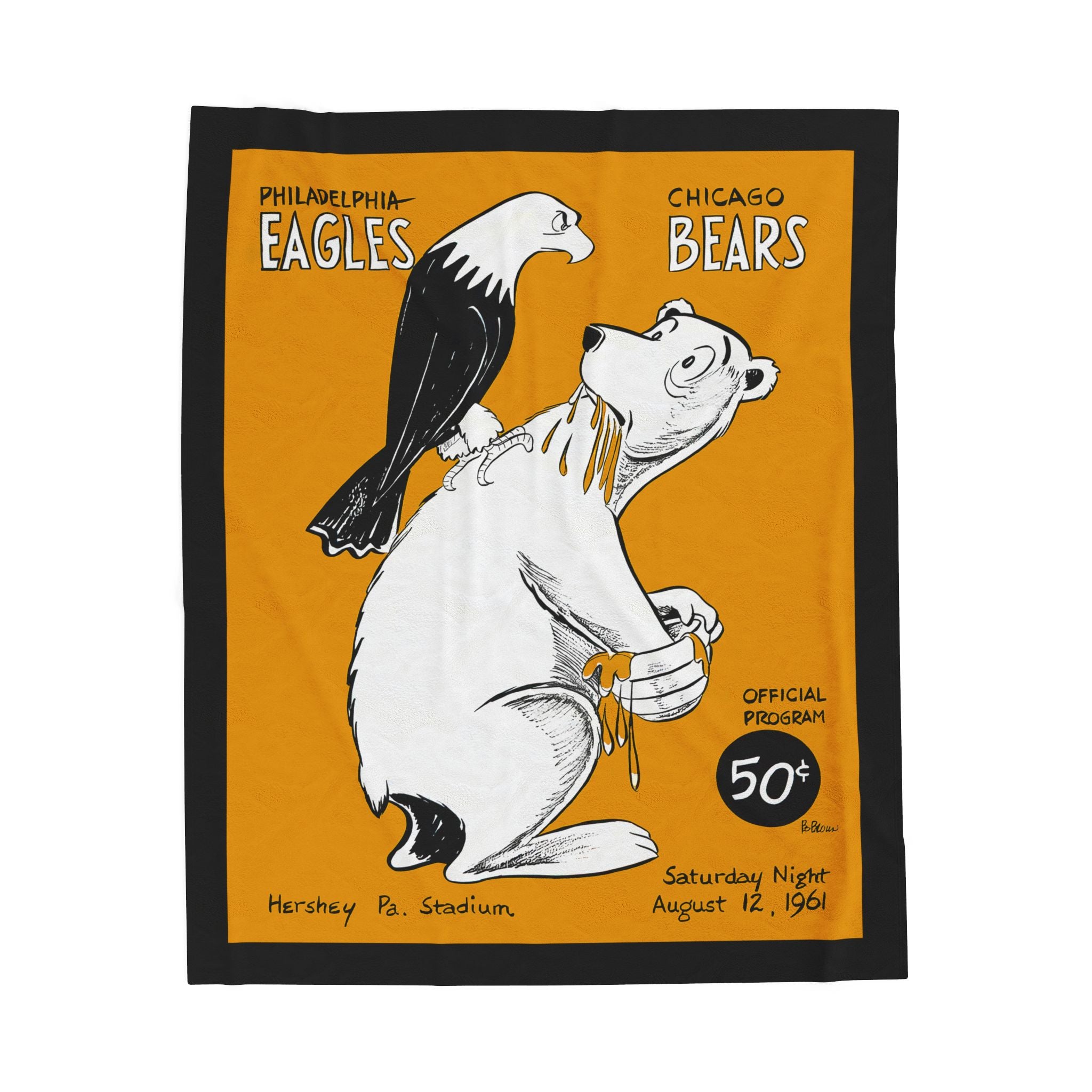 Velveteen Throw Blanket, Vintage 1961 Football Philadelphia Eagles Chicago Bears Design, Home Decor, Sofa Throw, Bedding, Football Fans Gift