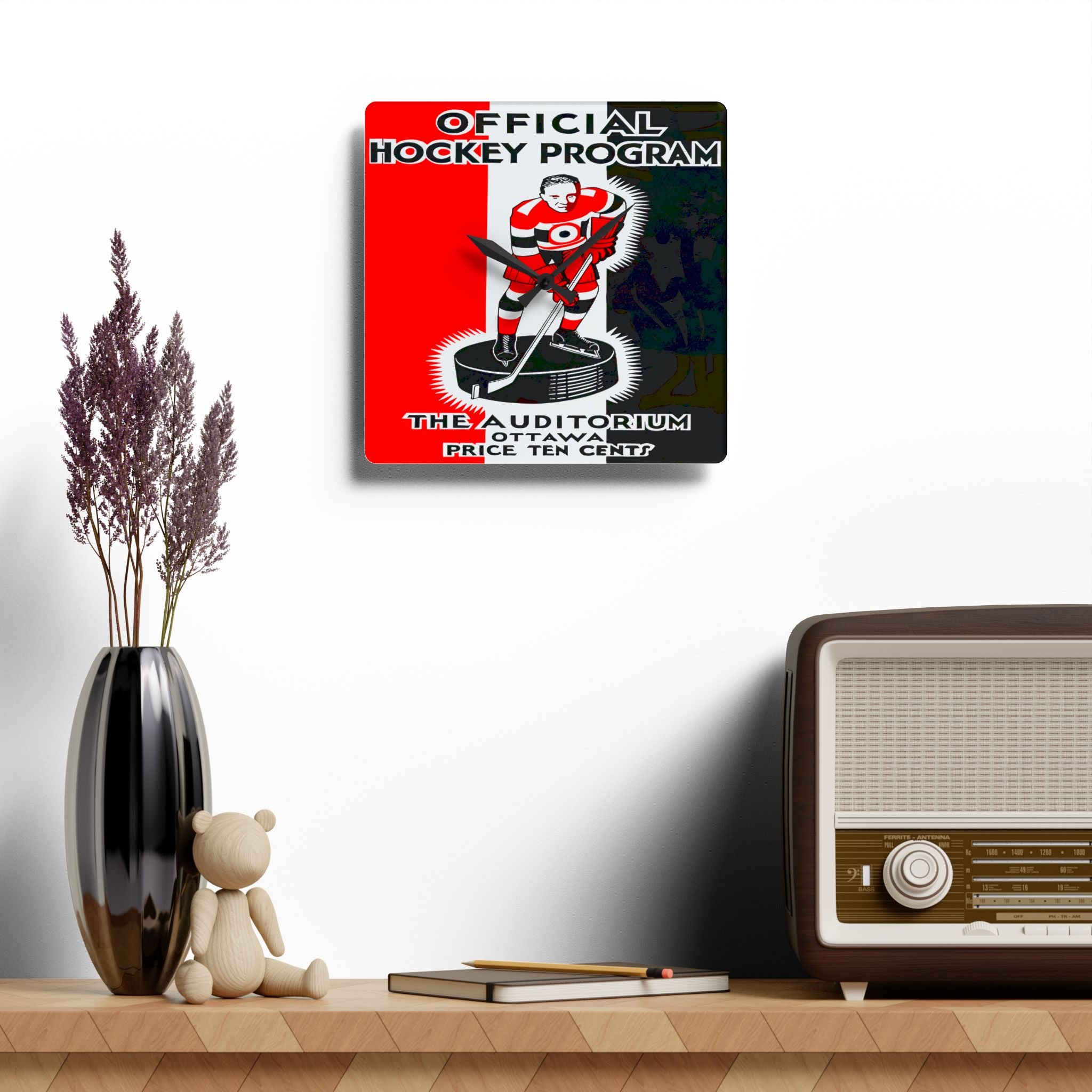 Acrylic Wall Clock, Vintage Senators Hockey, 1932-1933 Ottawa, Sports Memorabilia, Gift for Hockey Fan, Home Decor, Unique Clock