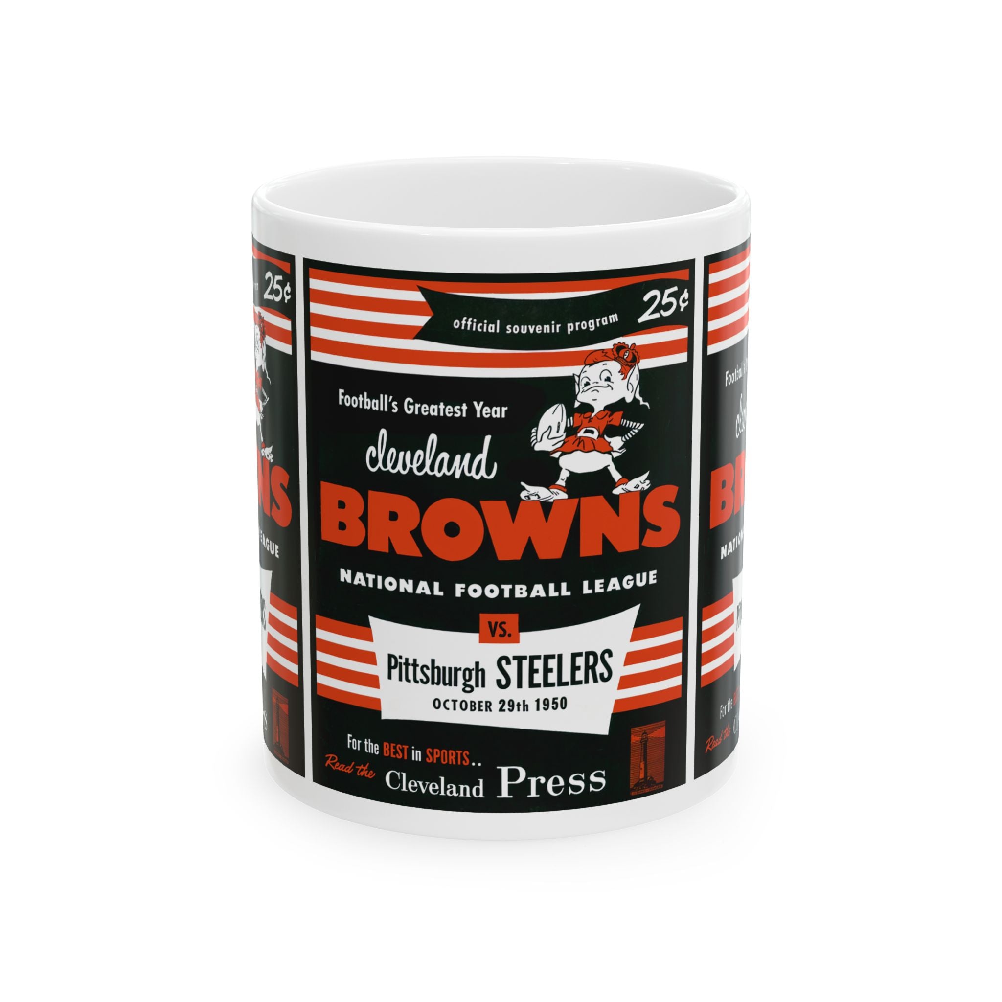Football Rivalry Ceramic Mug, 1950 Vintage Browns Steelers Game Day Cup, Sports Fan Gift, Tailgate Party Decor, Coffee Tea Mugs